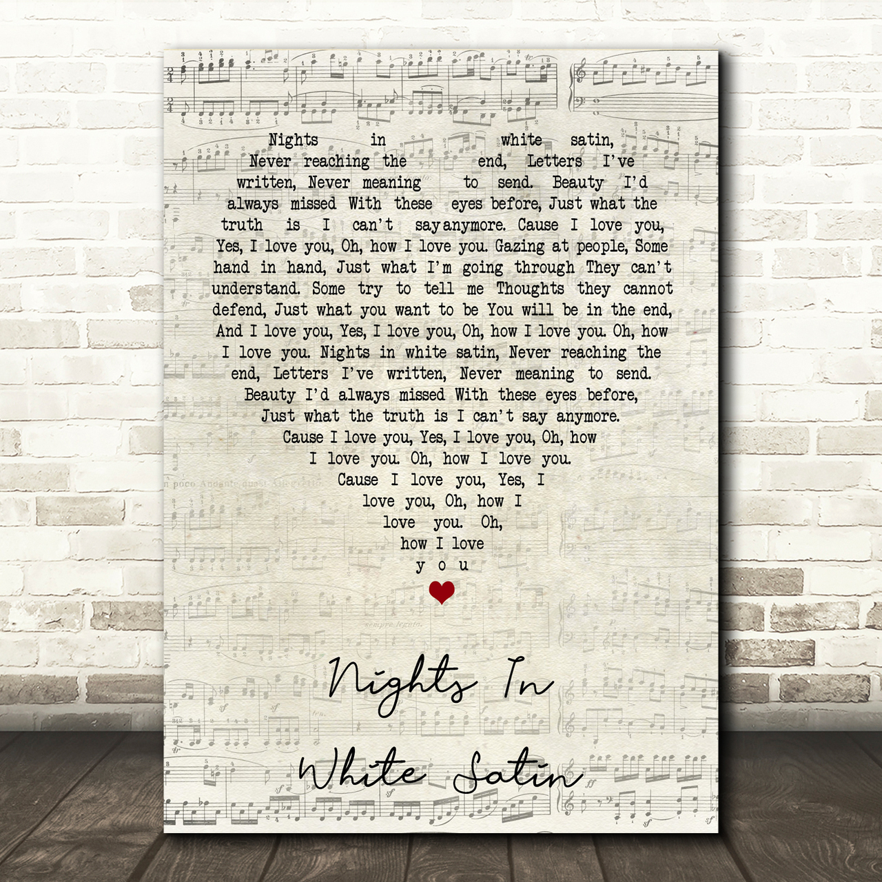 moody blues nights in white satin script heart song lyric print 3782