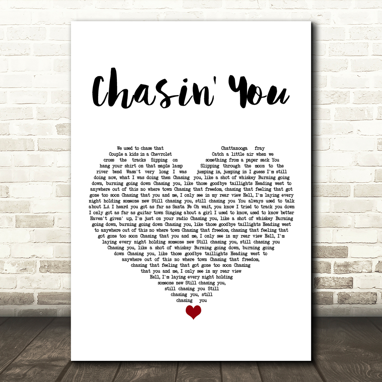 morgan wallen chasin you white heart song lyric art print 3004