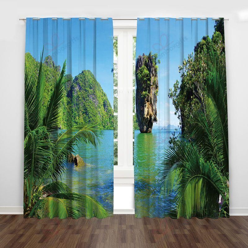 Mountain Landscape Palm Tree Printed Window Curtains Home Decor mountain landscape palm tree printed window curtains home decor 5630