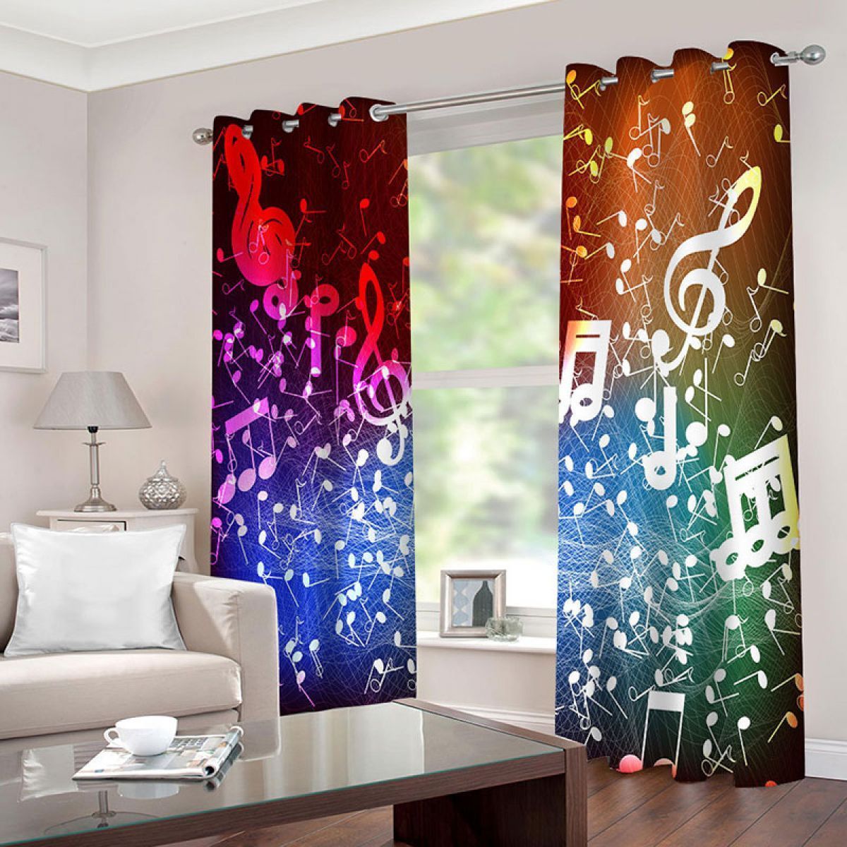 music note colorful printed window curtain home decor 5726