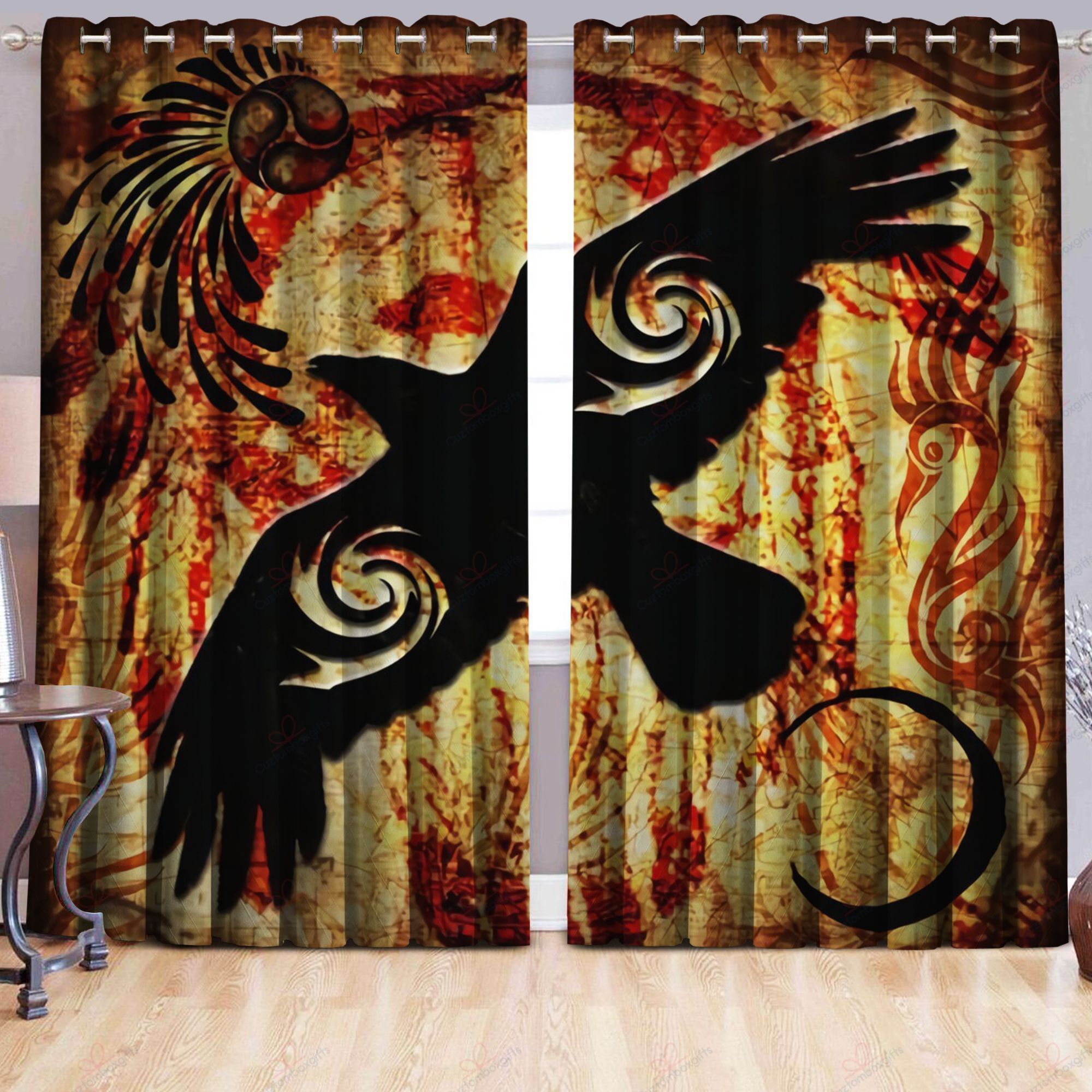 native american bird printed window curtain 1054
