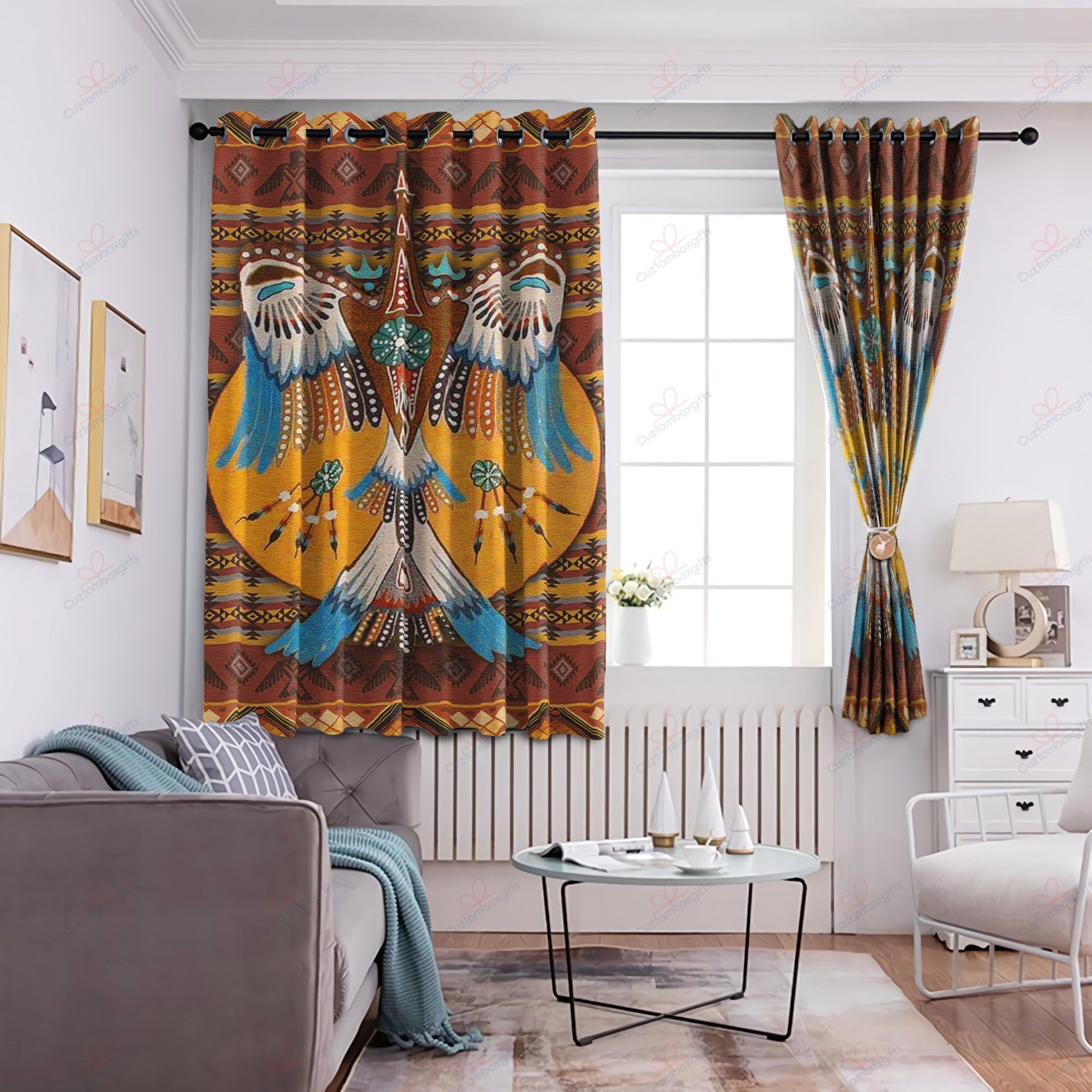 native american bird printed window curtains home decor 7558