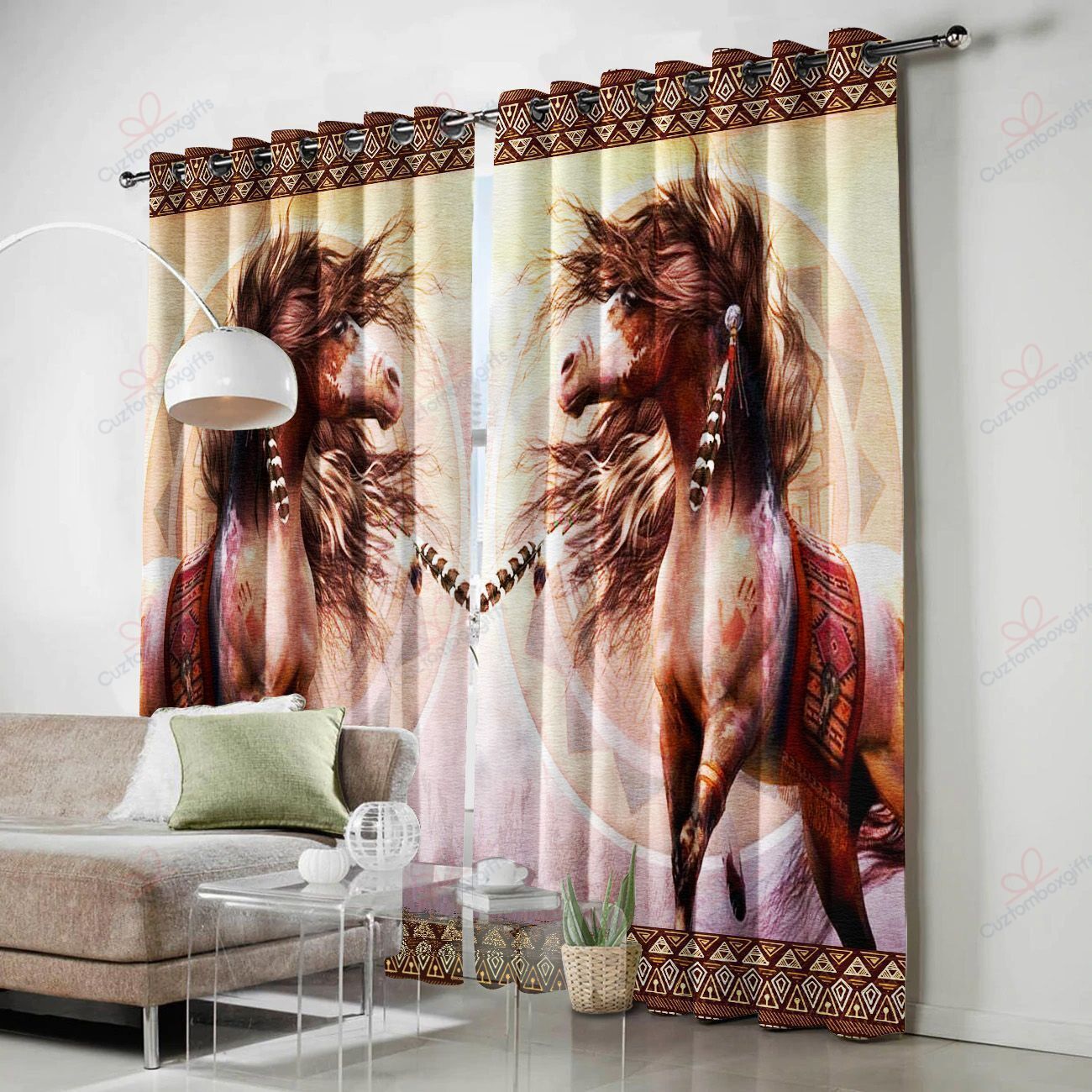 native horse africa printed window curtains home decor 4208