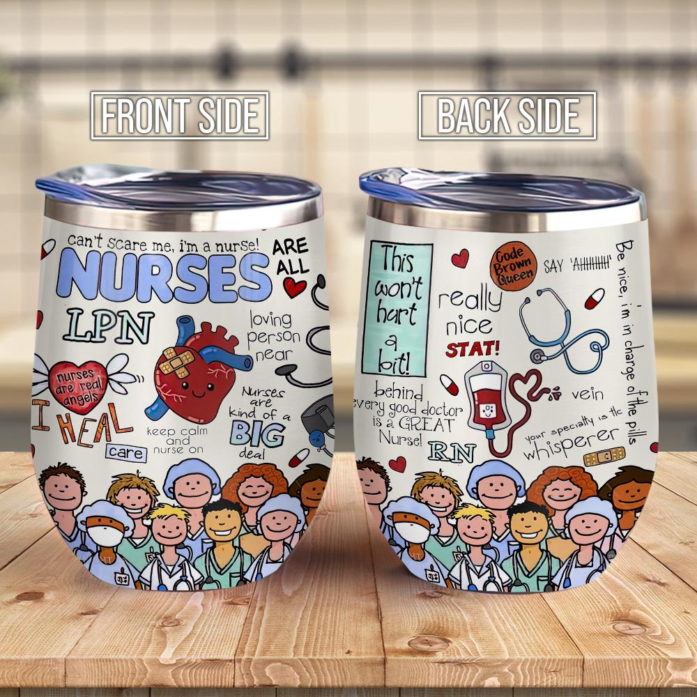 nurses are real angels nurse pattern wine tumbler nurses gift wine tumbler 8690