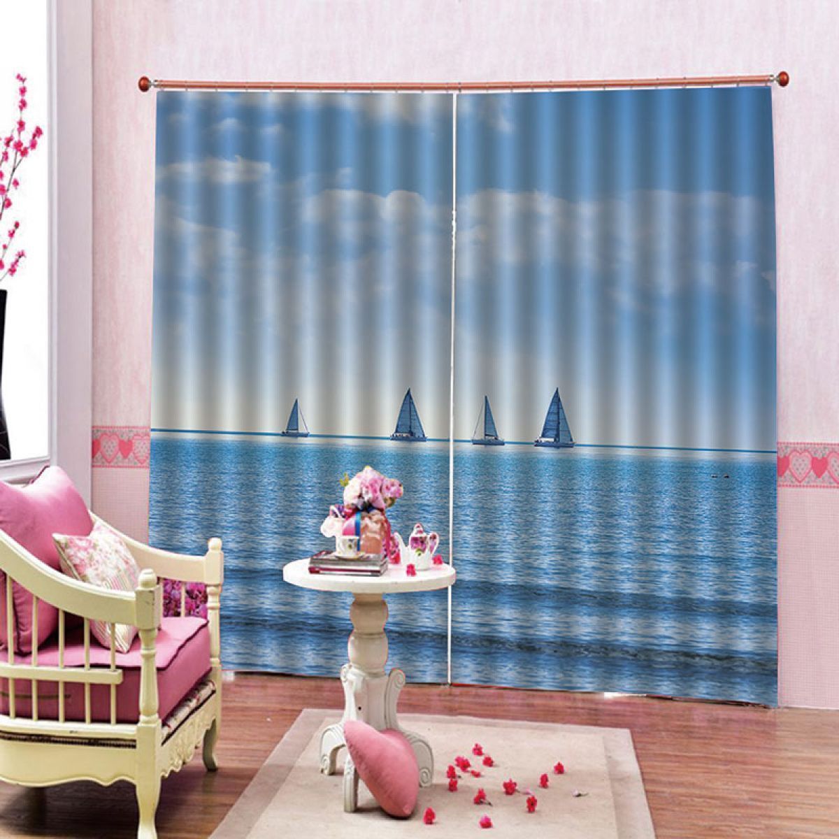 ocean view 3d printed window curtain home decor 3393