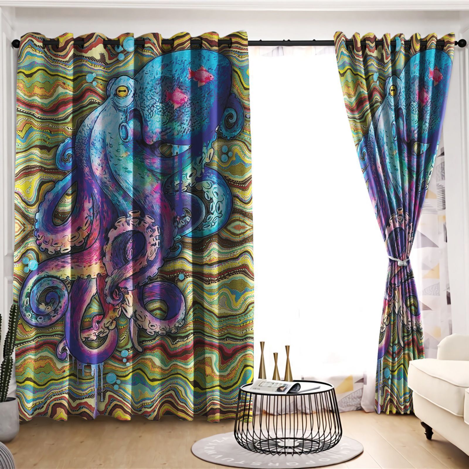 octopus printed window curtains home decor 2154