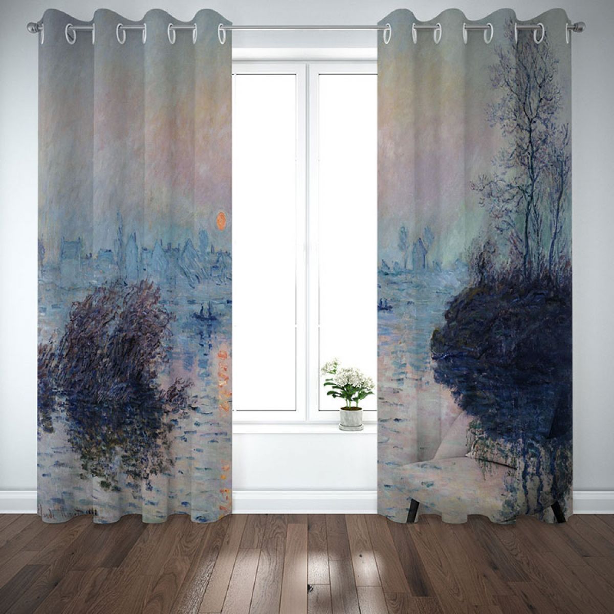 oil painting of river landscape printed window curtain home decor 1991