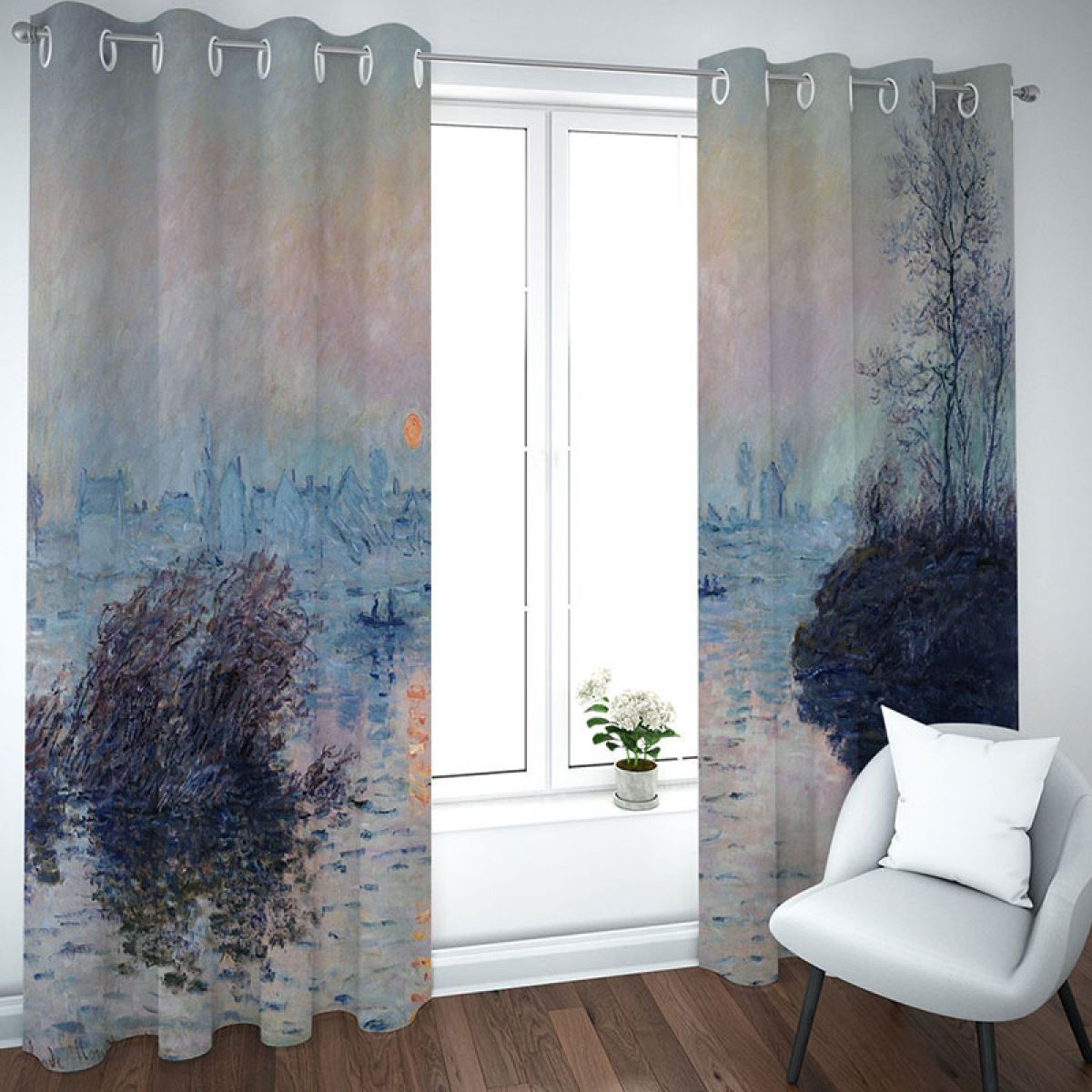 oil painting of river landscape printed window curtain home decor 8042