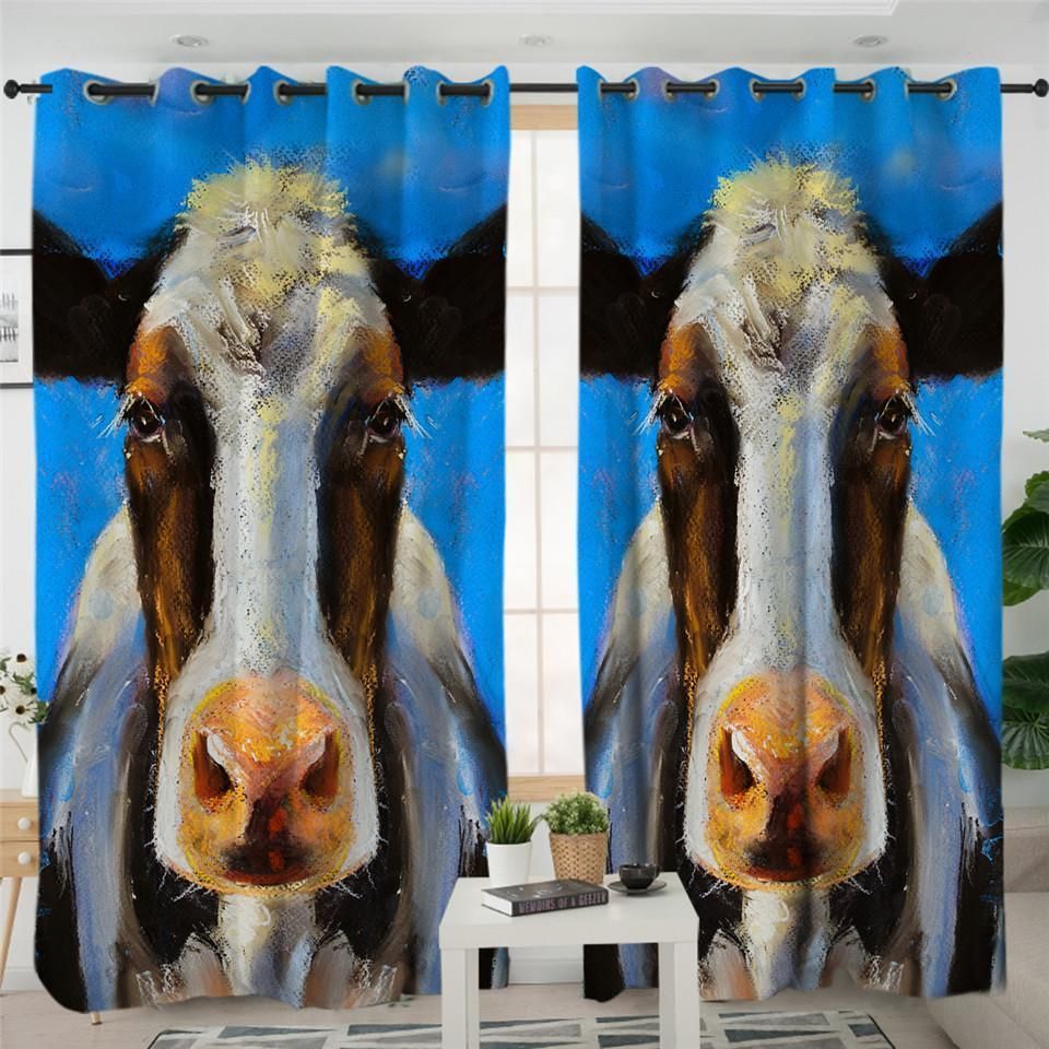 Oilpainted Cow Mugshot Window Curtain Home Decor oilpainted cow mugshot window curtain home decor 6559