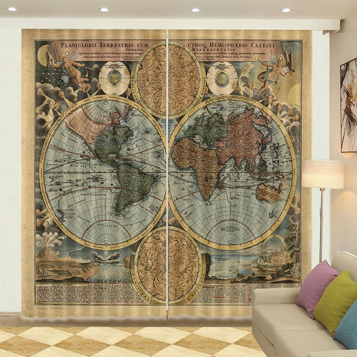 Old Vintage World Map Printed Window Curtain Home Decor old vintage world map printed window curtain home decor 5530