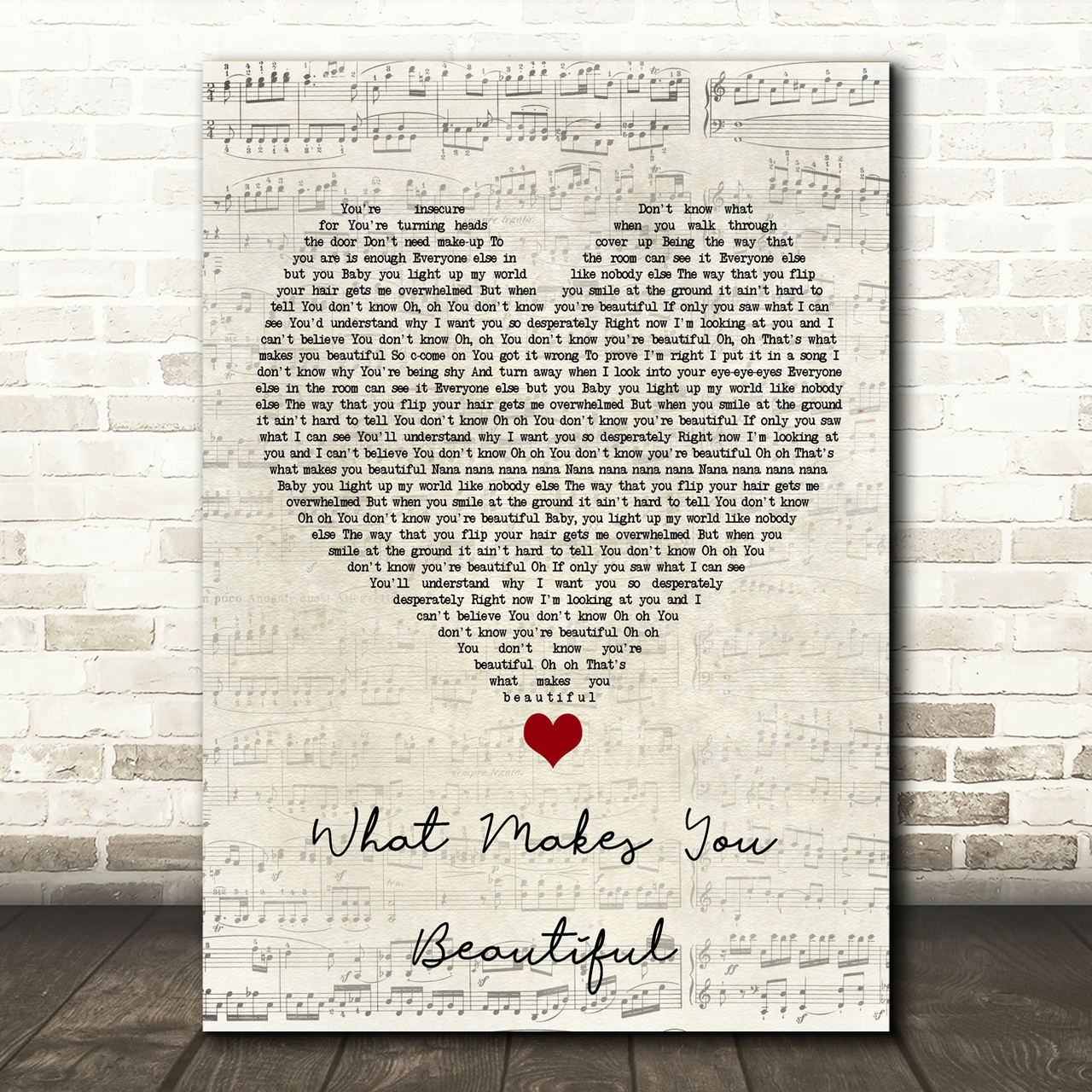 one direction what makes you beautiful script heart song lyric quote music poster print 6430