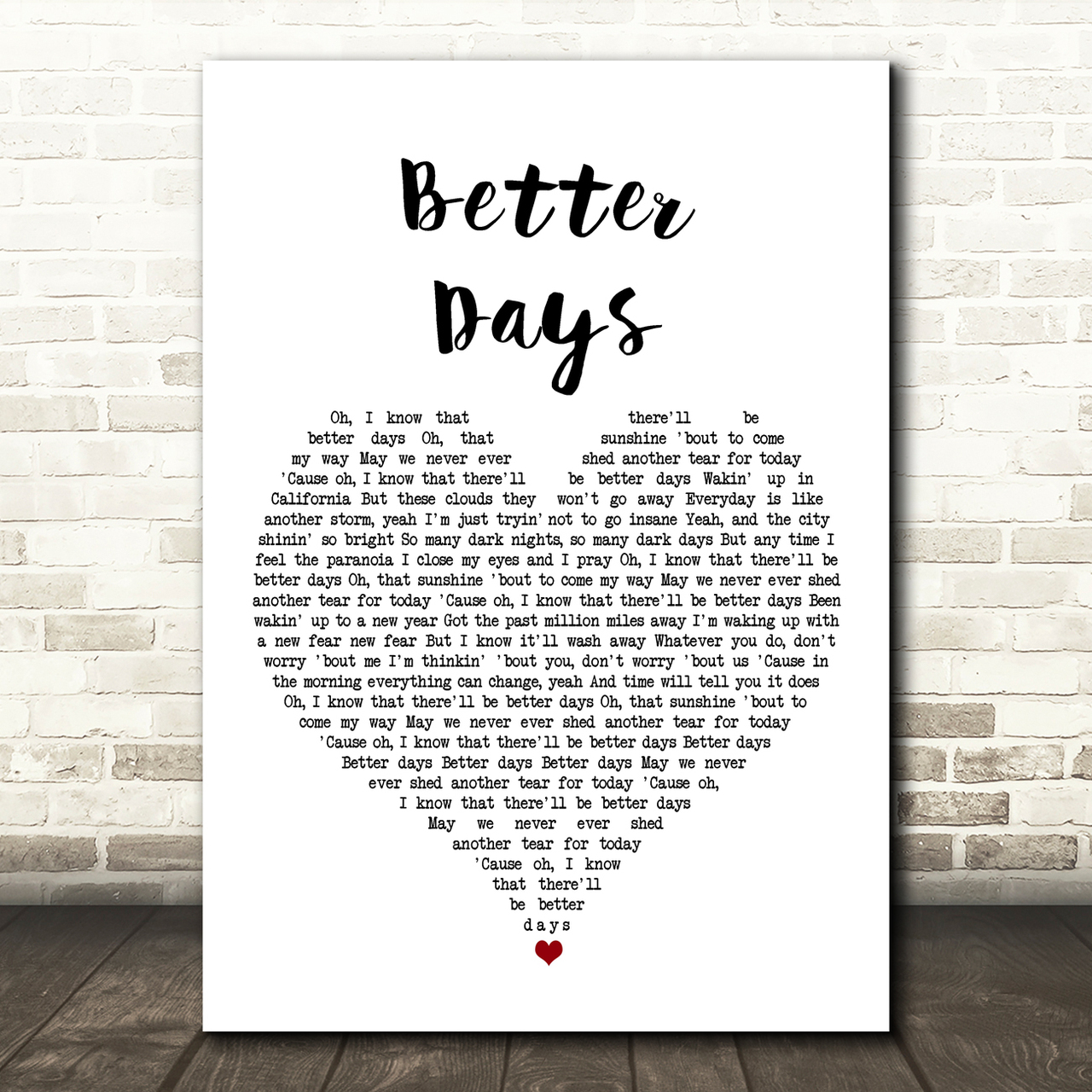 OneRepublic Better Days White Heart Song Lyric Art Print onerepublic better days white heart song lyric art print 8933