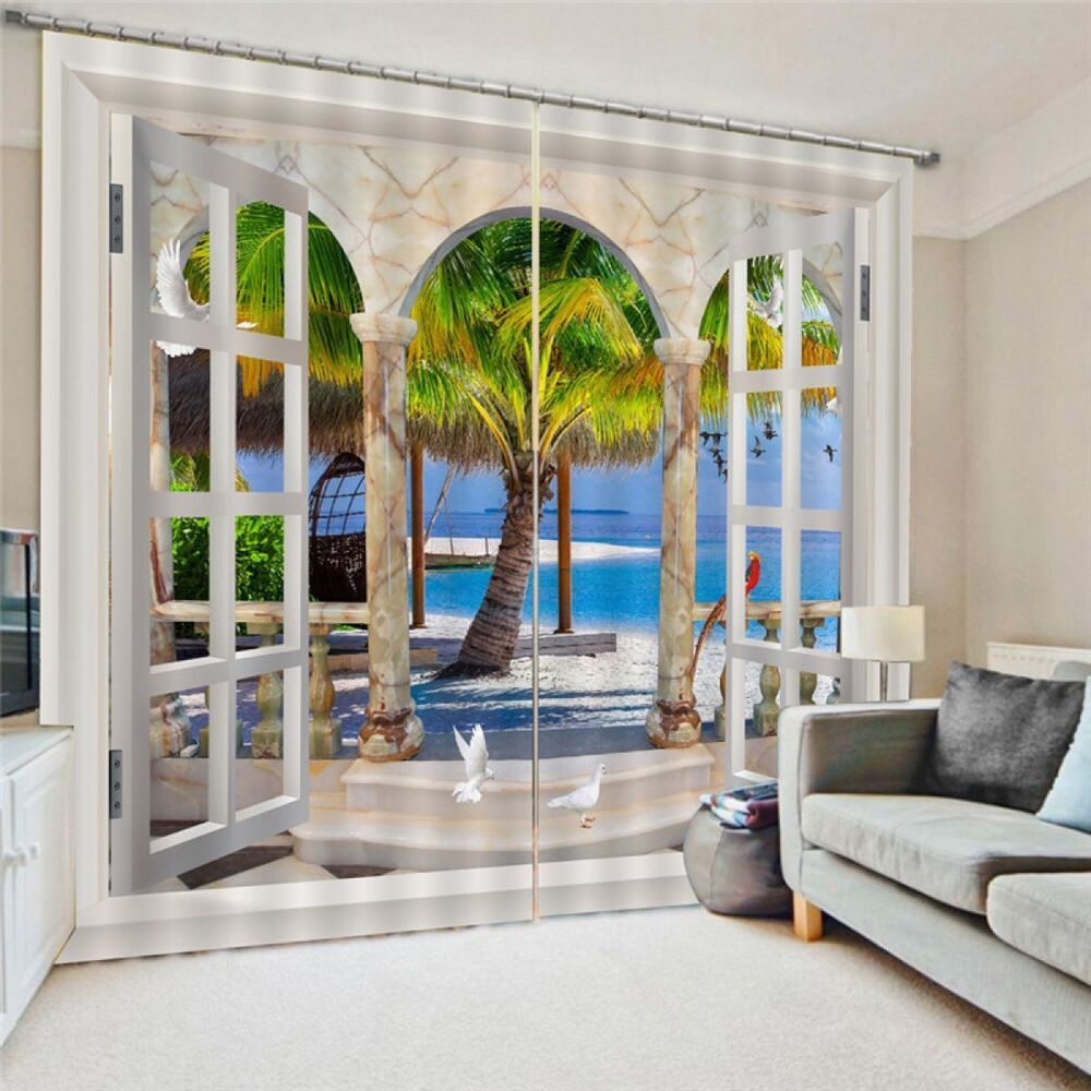 Open Window To The Beach Printed Window Curtain Home Decor open window to the beach printed window curtain home decor 1307