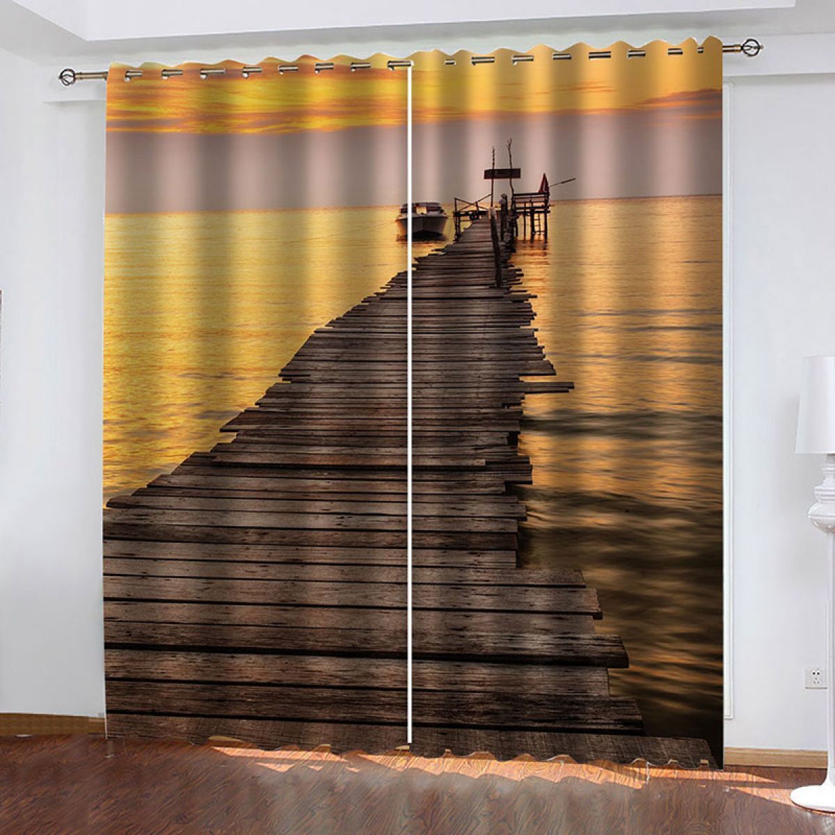 orange wood bridge on the ocean printed window curtain home decor 1610