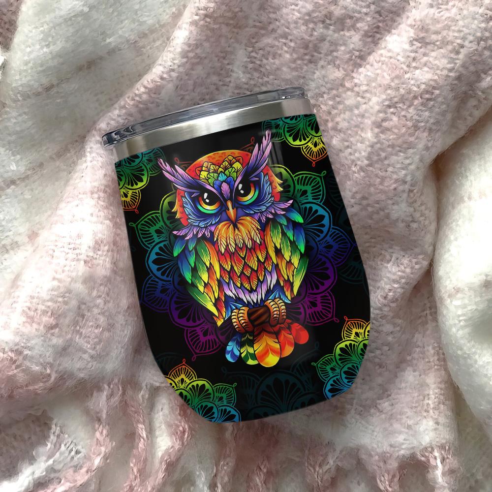 owl colorful mandala wine tumbler 2605