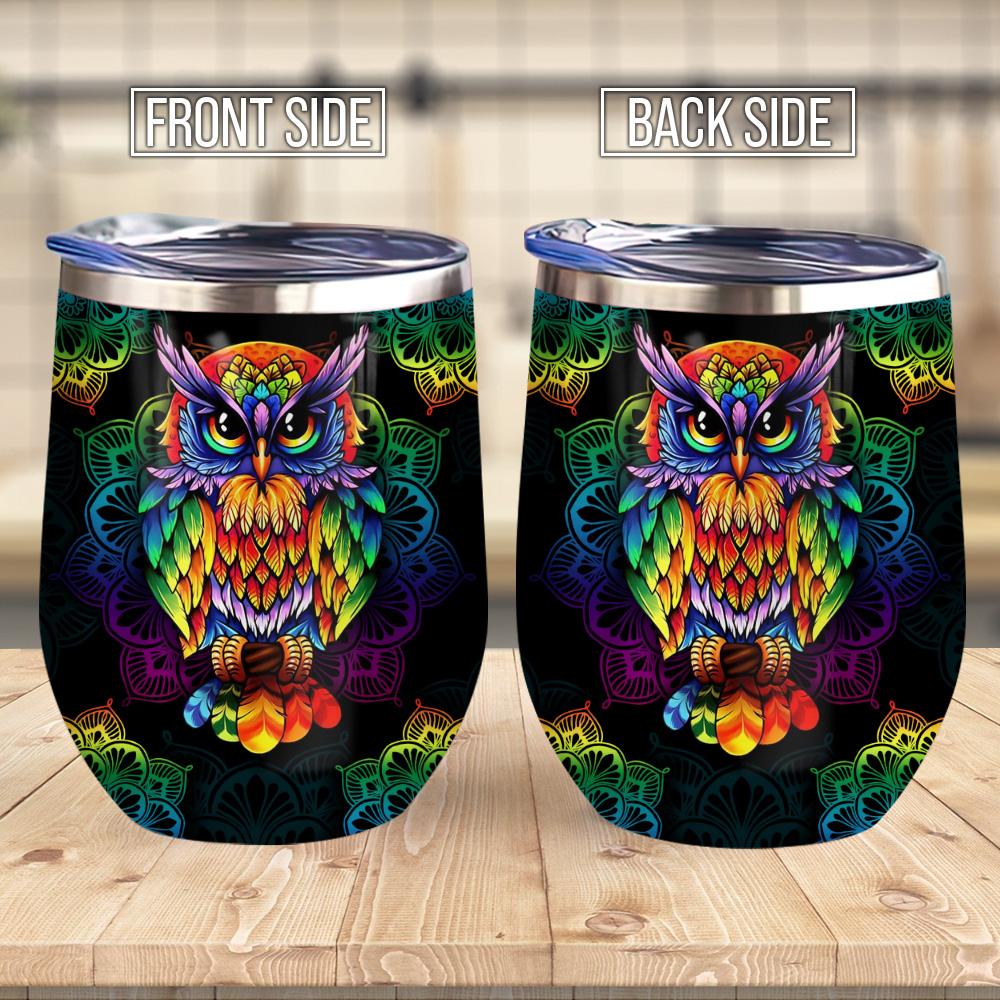 owl colorful mandala wine tumbler 3359