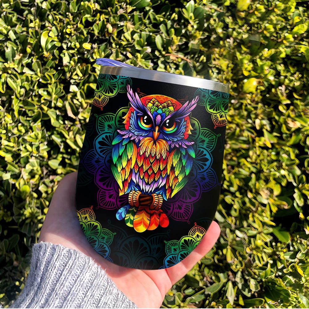owl colorful mandala wine tumbler 5940