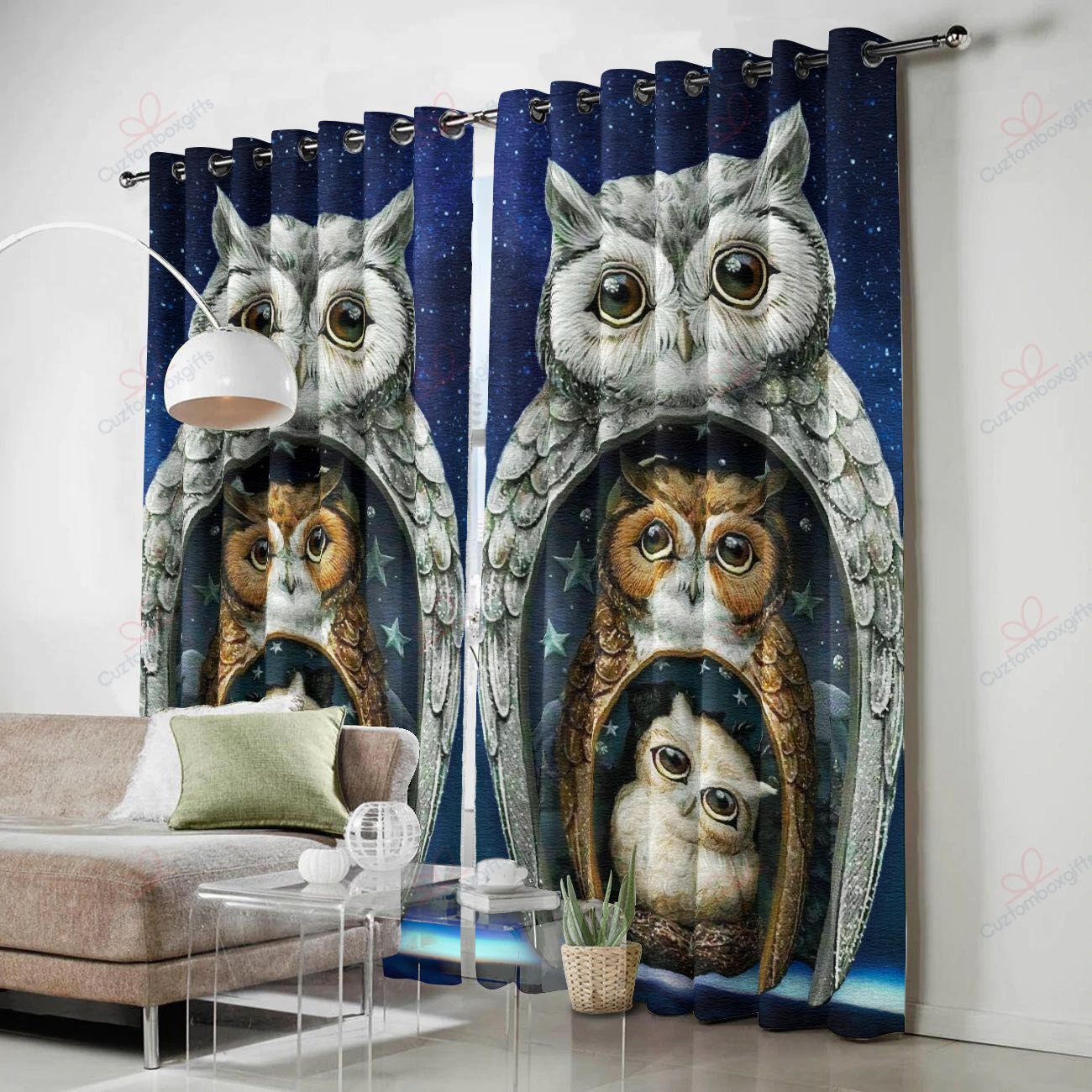 Owl Family Printed Window Curtain Home Decor owl family printed window curtain home decor 5116
