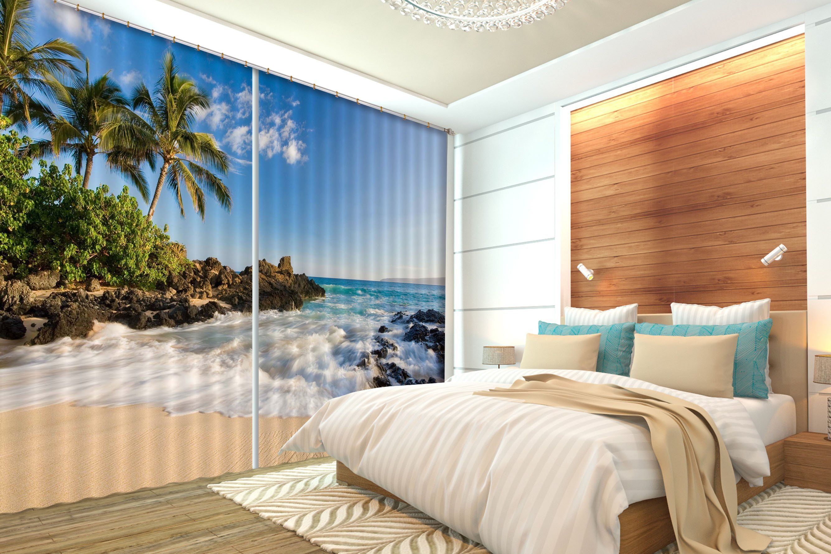 palm tree forest on the beach printed window curtain 5721
