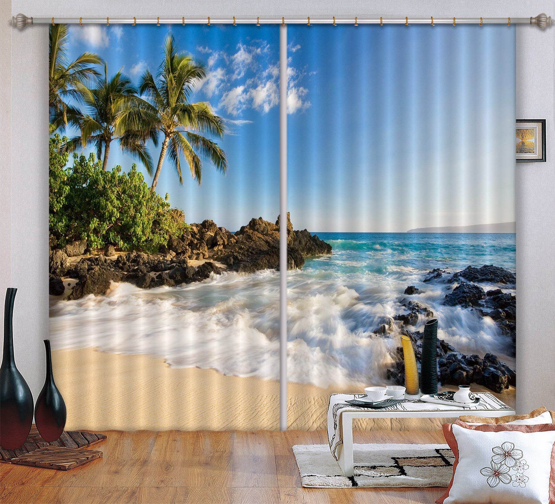 palm tree forest on the beach printed window curtain 7687