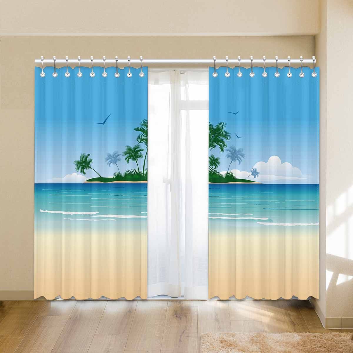 palm tree on tropical island paradise printed window curtain 1102