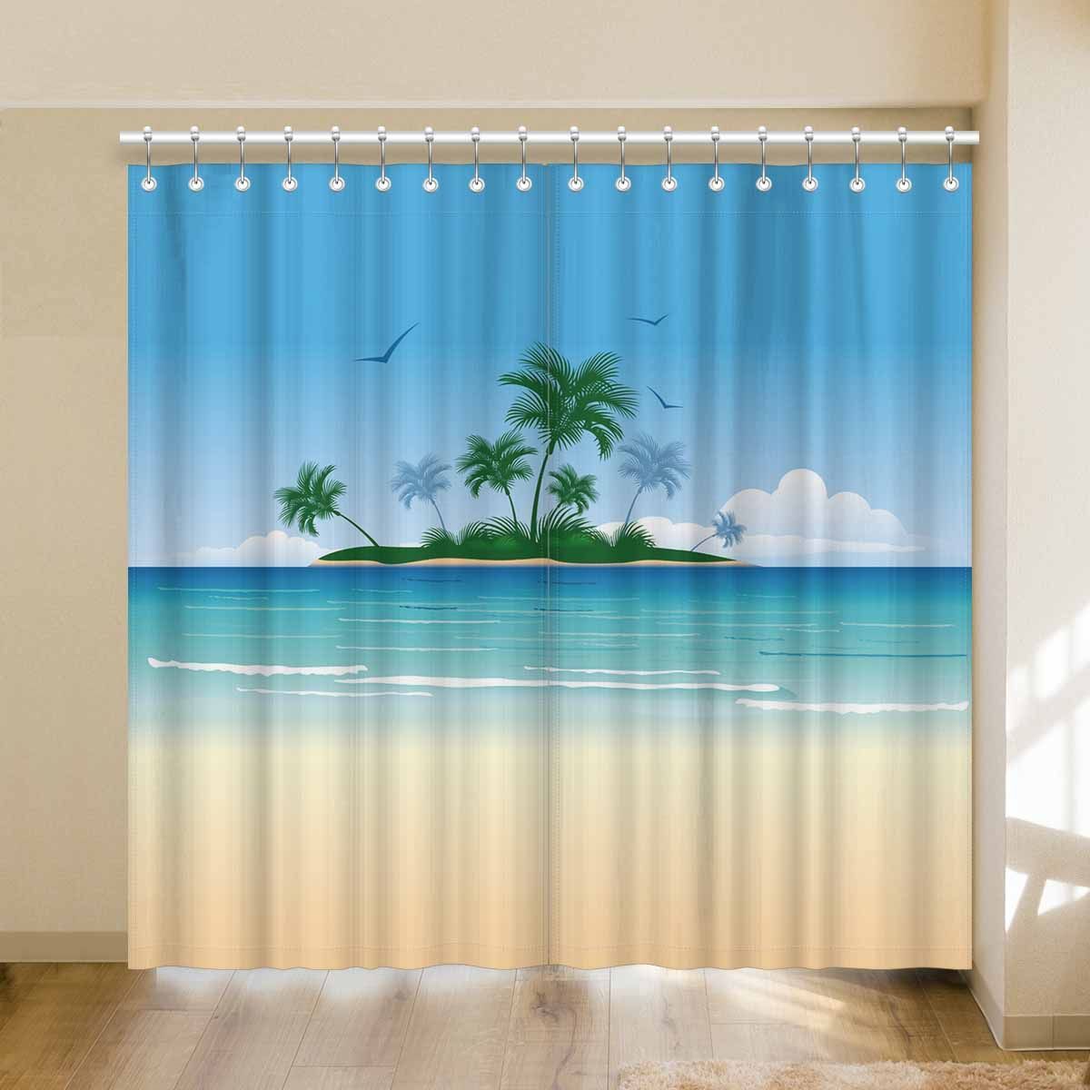 palm tree on tropical island paradise printed window curtain 1938