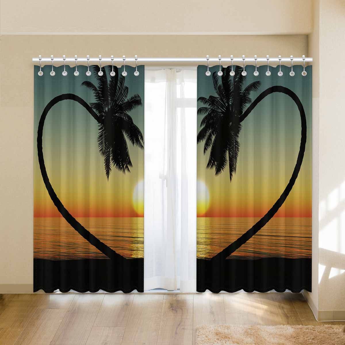 palm trees hearts at the tropical beach printed window curtain 5329