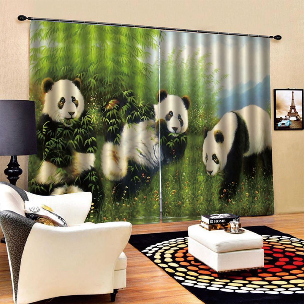 panda family and green bamboo tree printed window curtain home decor 2120