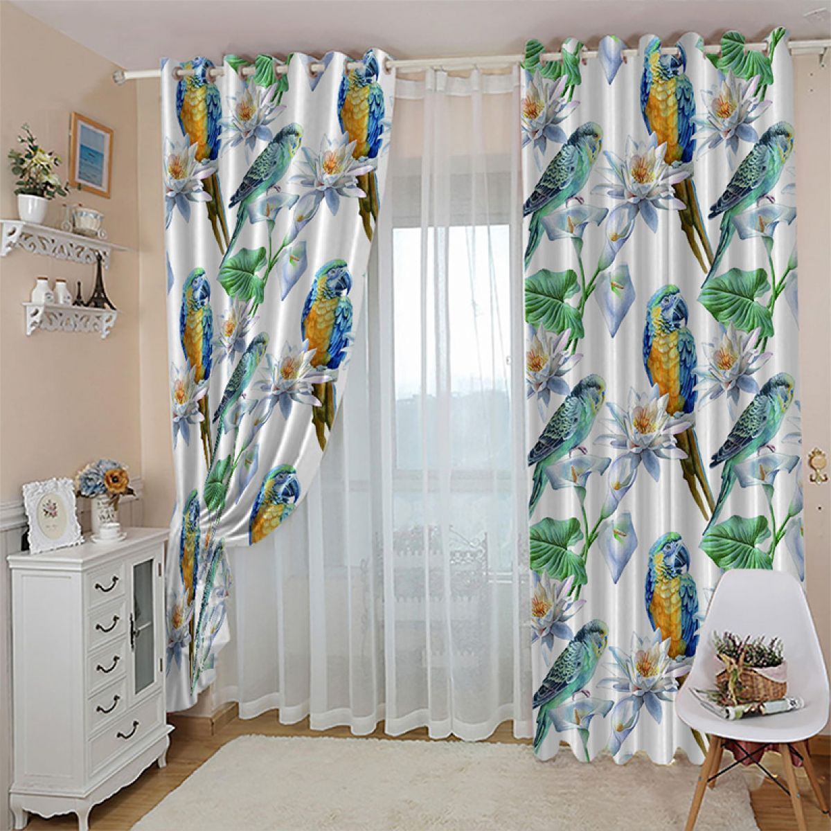 parrots all over printed window curtain home decor 1526