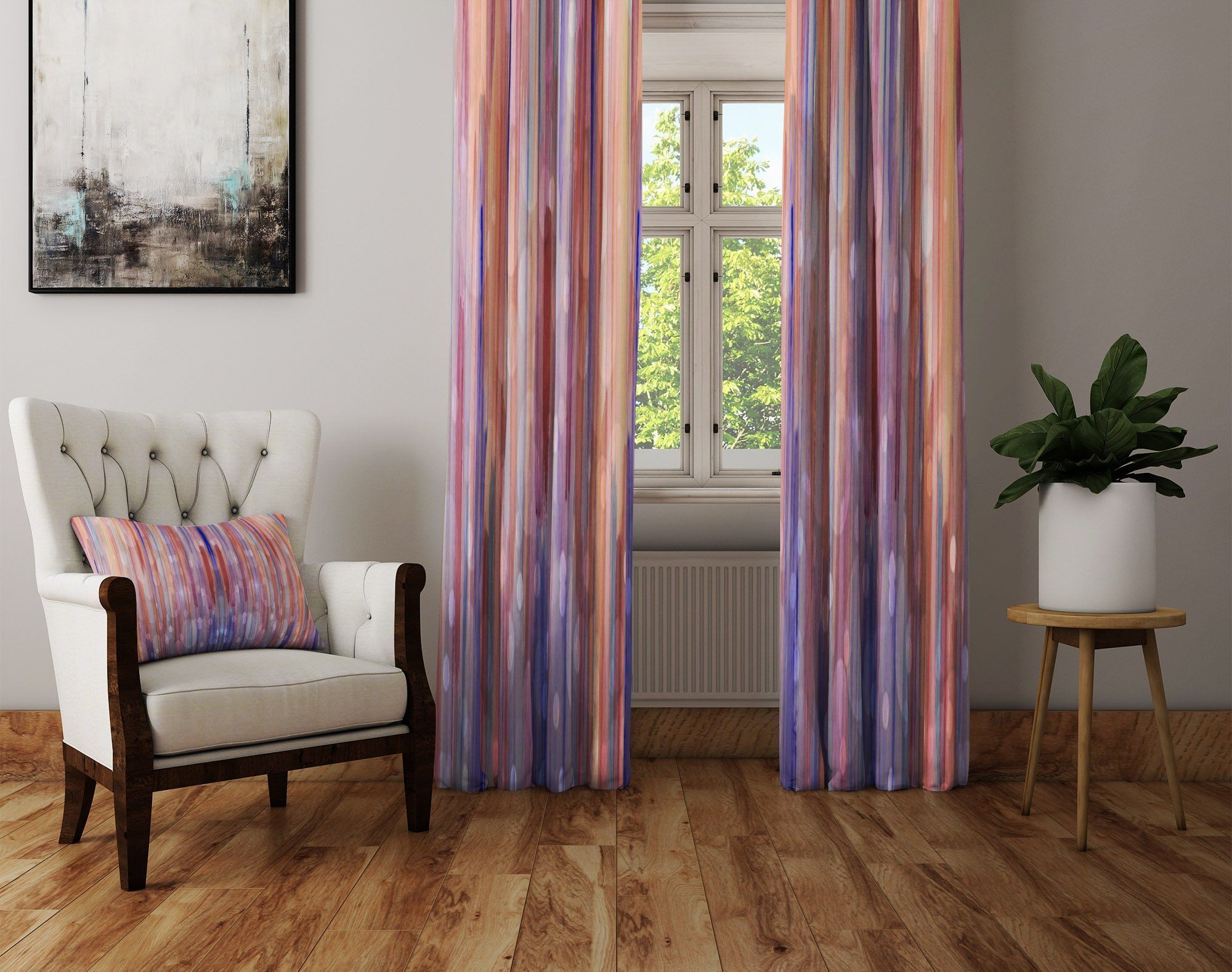 pastel watercolor boho design printed window curtain 3276