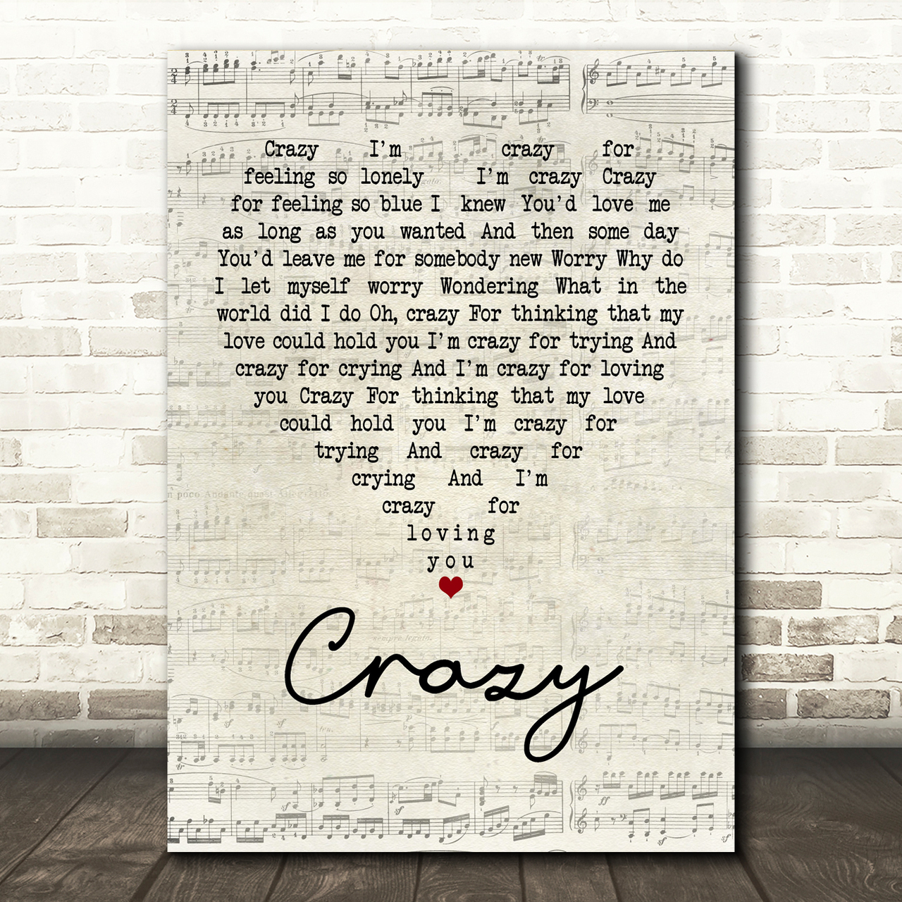 Patsy Cline Crazy Script Heart Song Lyric Print patsy cline crazy script heart song lyric print 5400