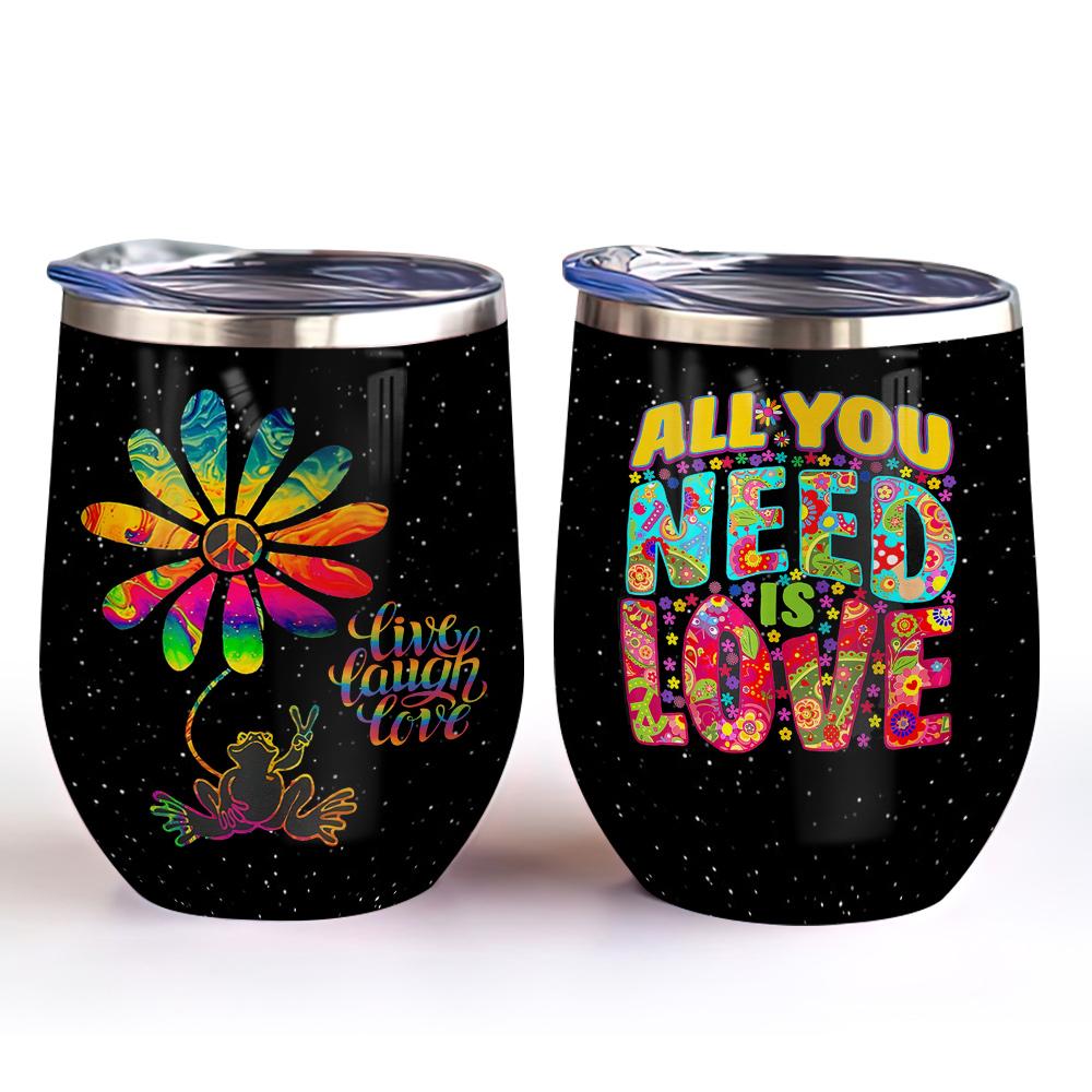 peace love frog hippie flower all you need is love hippie wine tumbler hippie gift wine tumbler 4268
