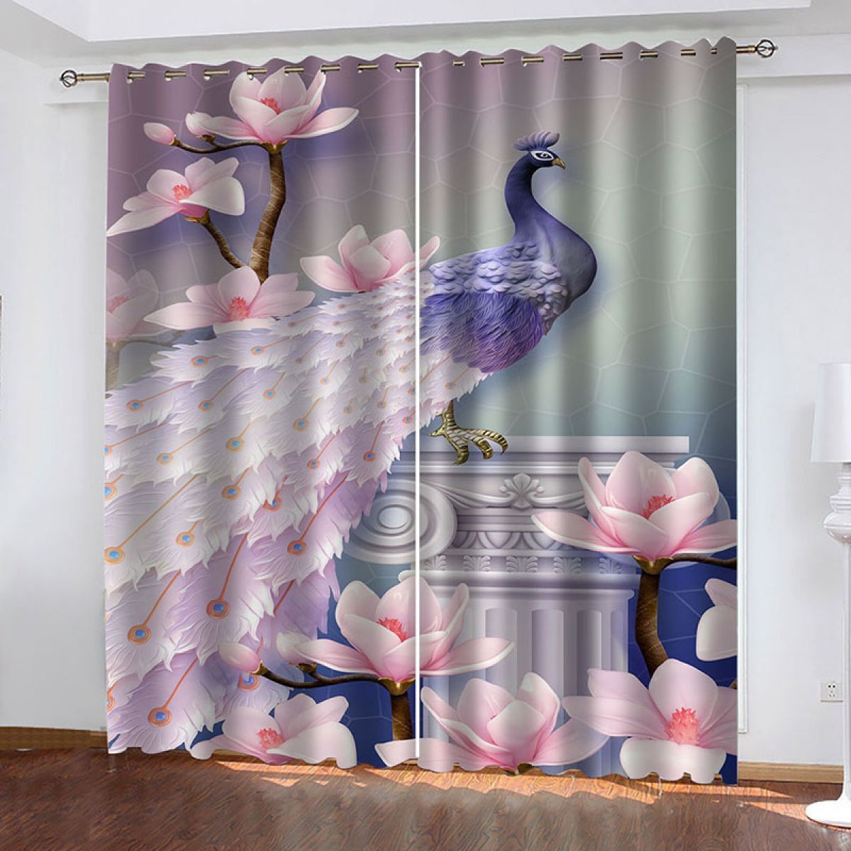 Peacock And Flowers Printed Window Curtain Home Decor peacock and flowers printed window curtain home decor 3627