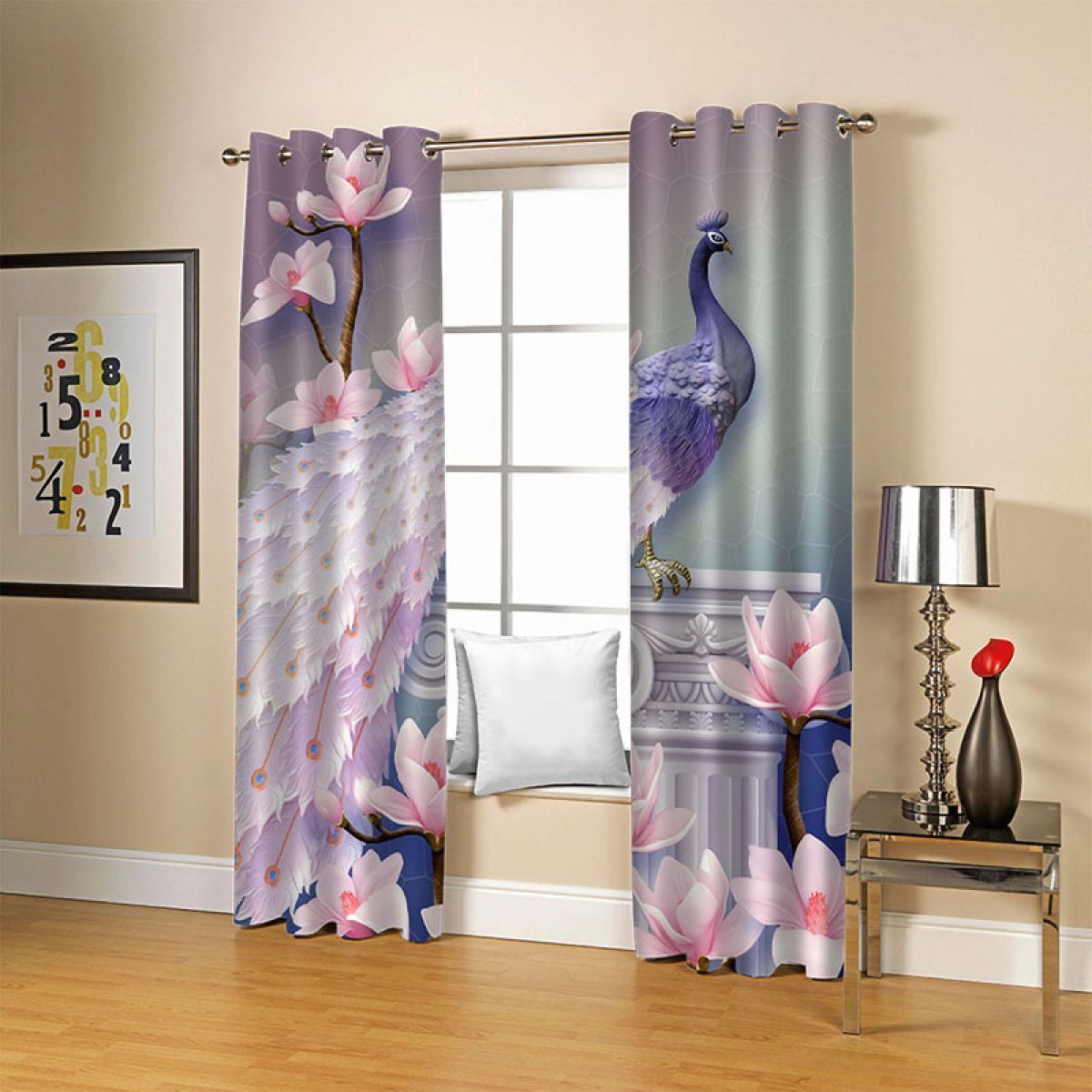 Peacock And Flowers Printed Window Curtain Home Decor peacock and flowers printed window curtain home decor 5586