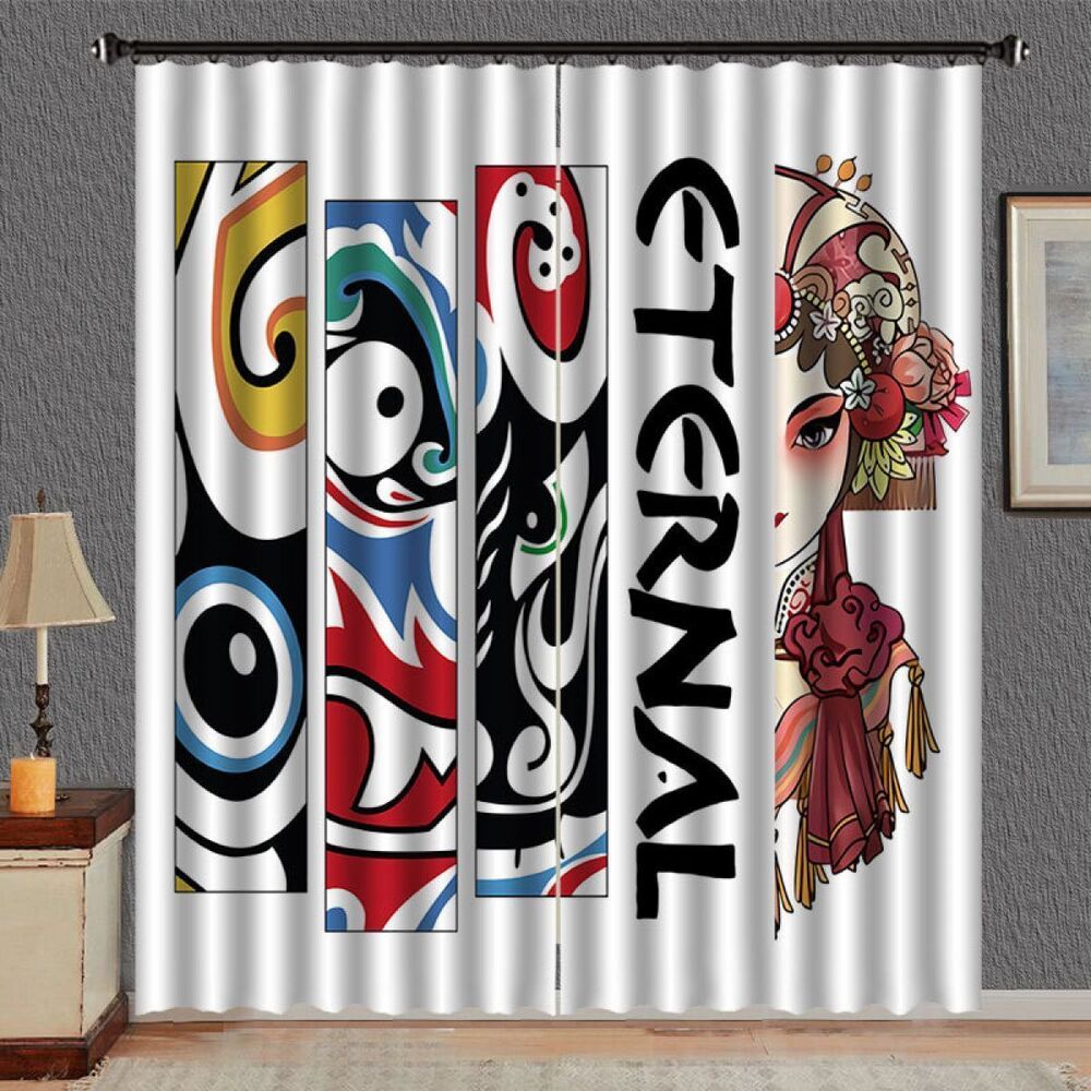 peking opera in white printed window curtain home decor 7391
