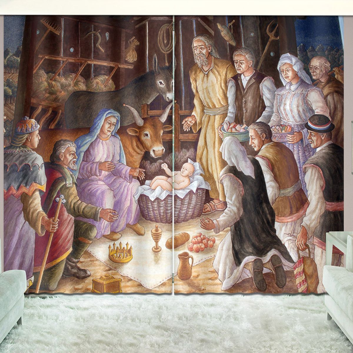 people celebrate for the baby printed window curtain home decor 2772