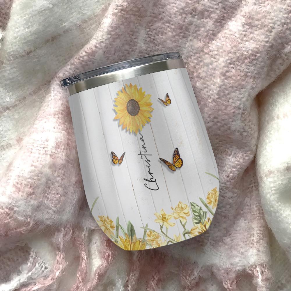 personalized every day is a new beginning take a deep breath and start again sunflower wine tumbler 8733
