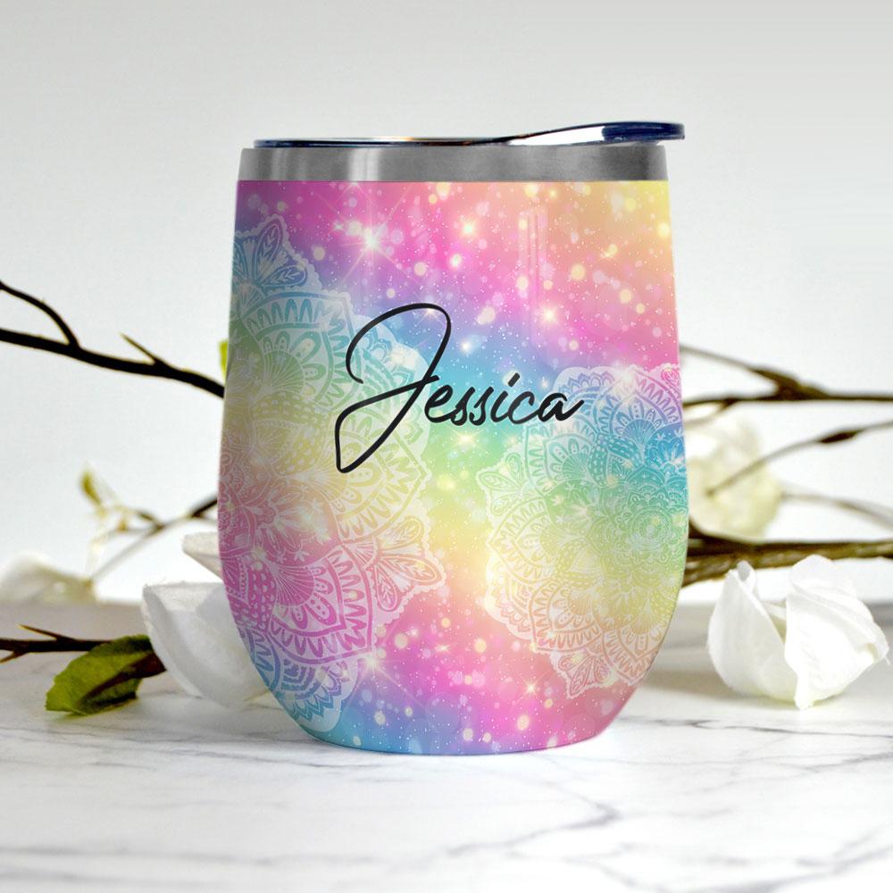 personalized hippie alright colorful wine tumbler 6123