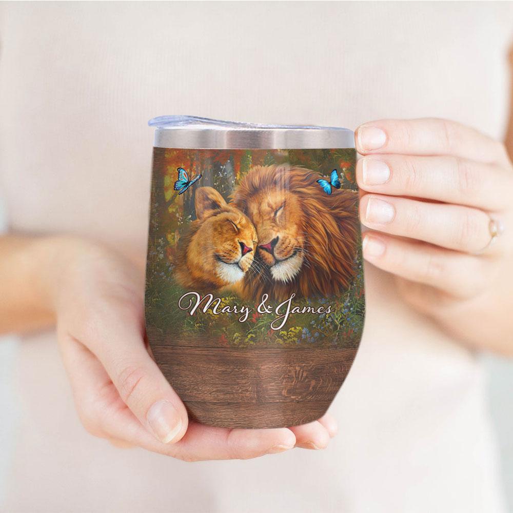 Personalized Lion Couple Wine Tumbler personalized lion couple wine tumbler 5390