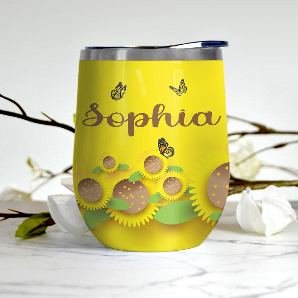 personalized sunflower background gift for sunflower lover sunshine lavender and sunflower sunny wine tumbler 6022