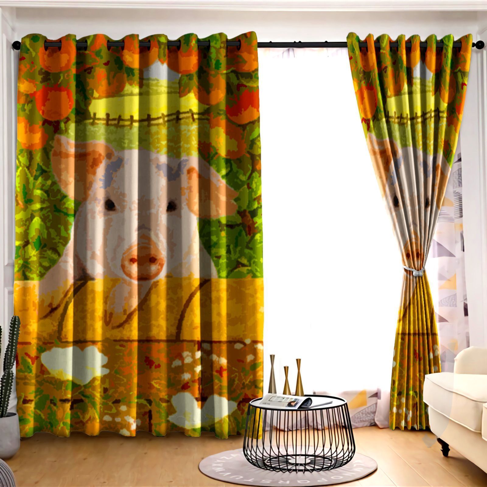 pig cattle farm printed window curtain home decor 3808