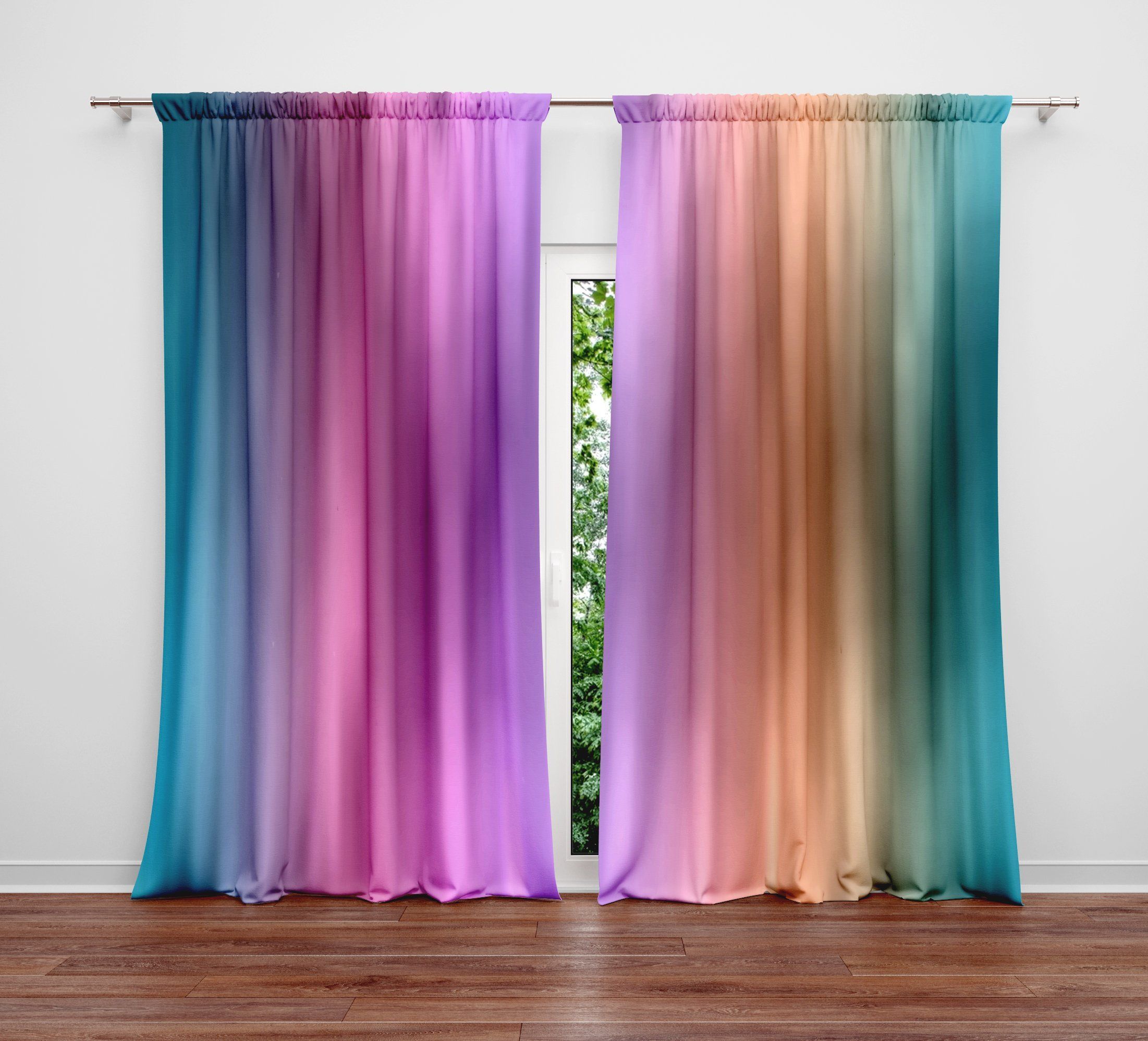 pink and purple striped watercolor boho printed window curtain 7523