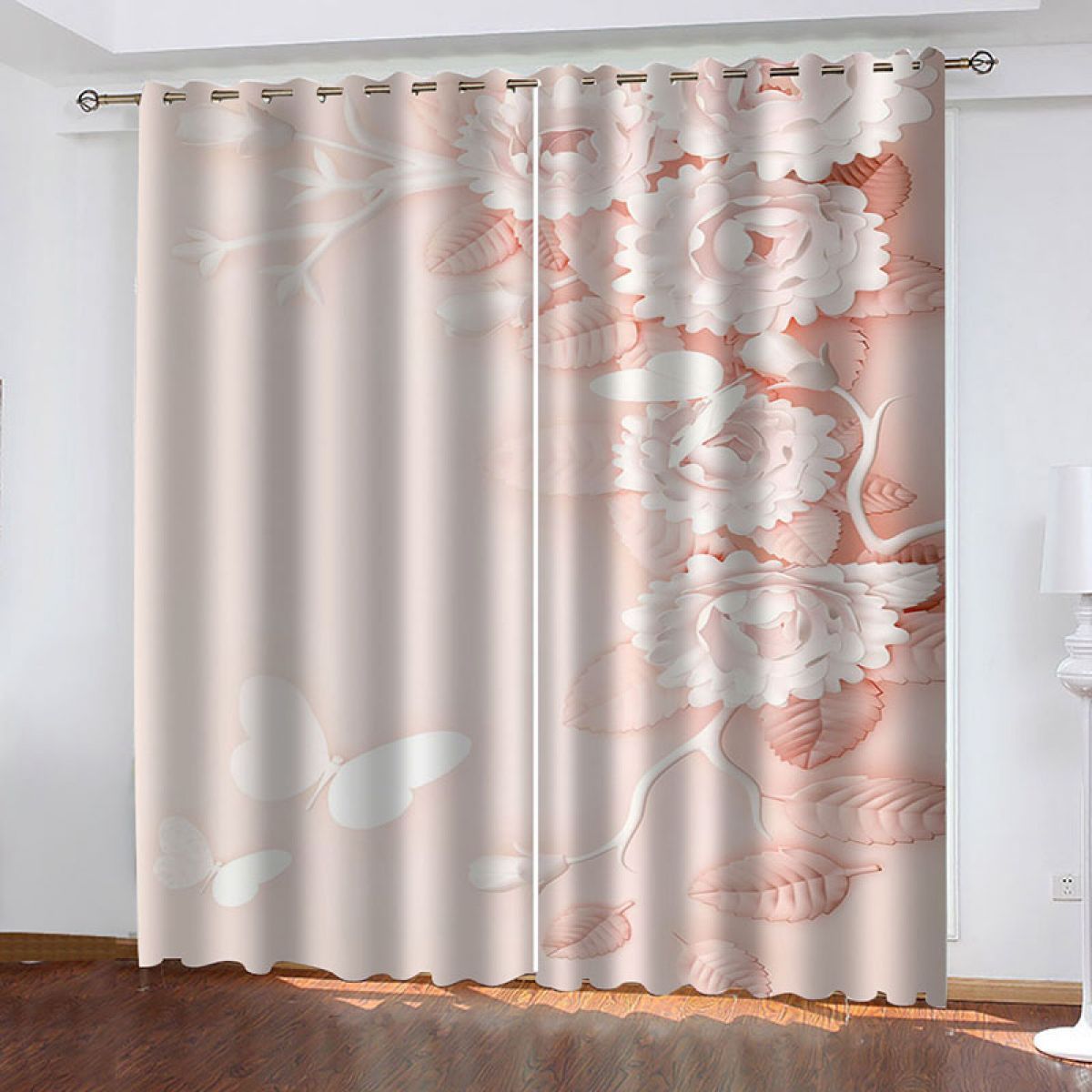 pink blossom life is beautiful printed window curtain home decor 1459