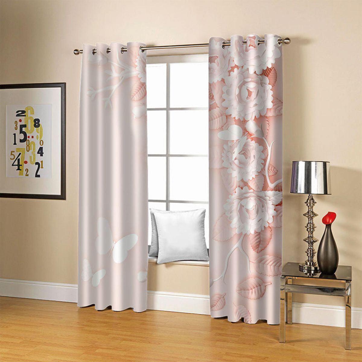 pink blossom life is beautiful printed window curtain home decor 7136