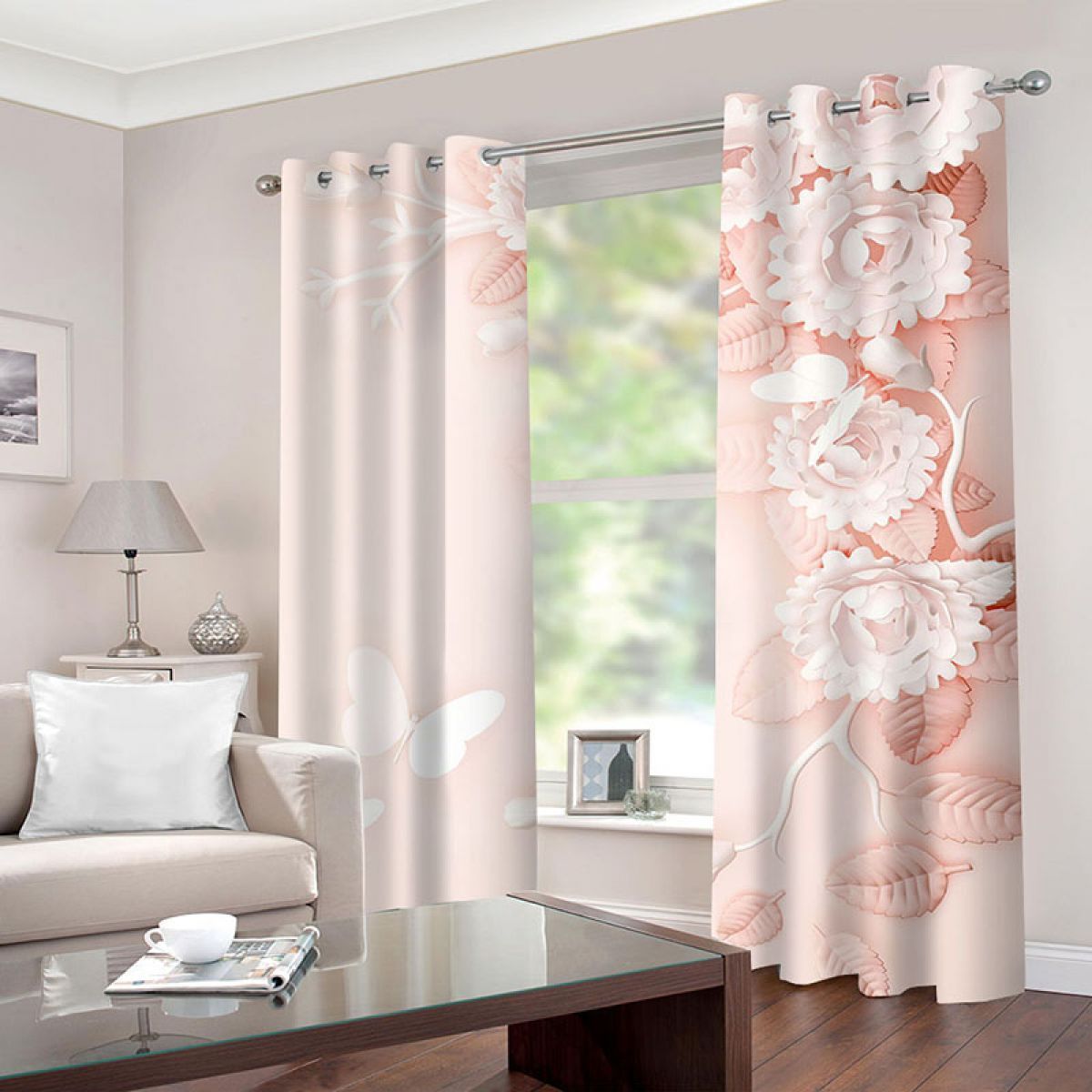 pink blossom life is beautiful printed window curtain home decor 8026