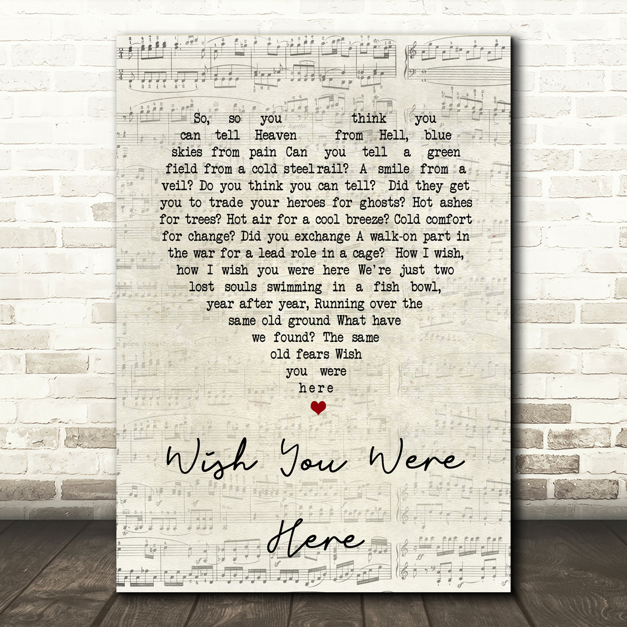 pink floyd wish you were here script heart song lyric print 3175
