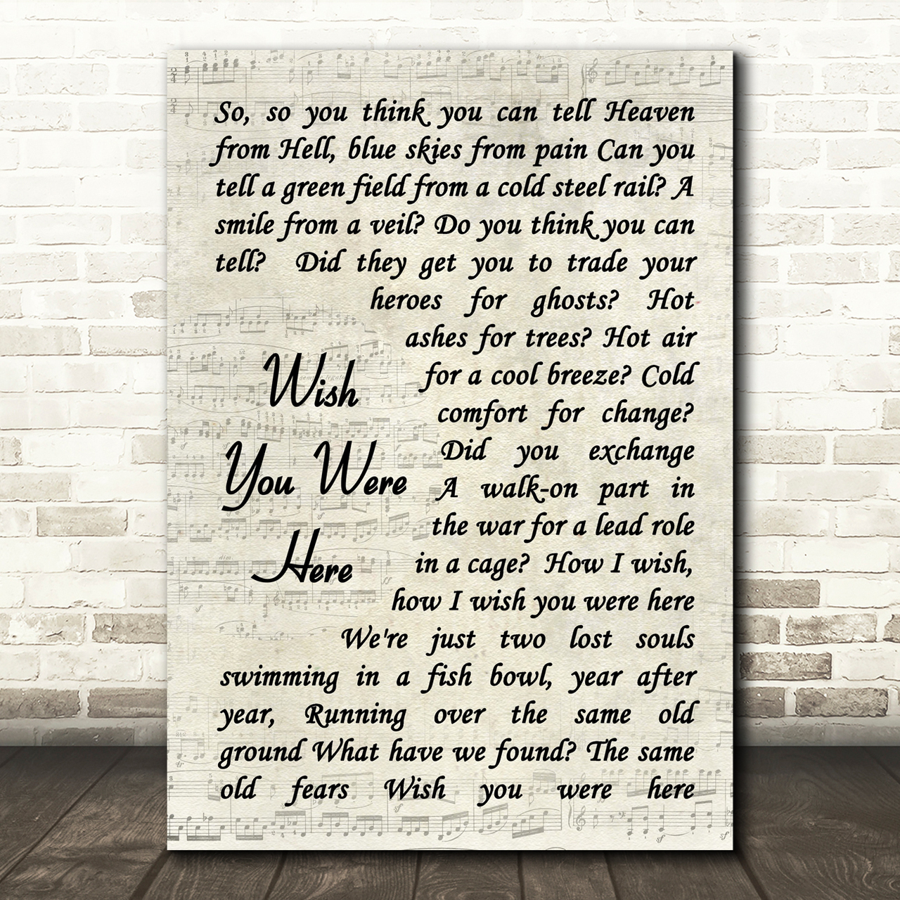 pink floyd wish you were here song lyric vintage script quote print 6011