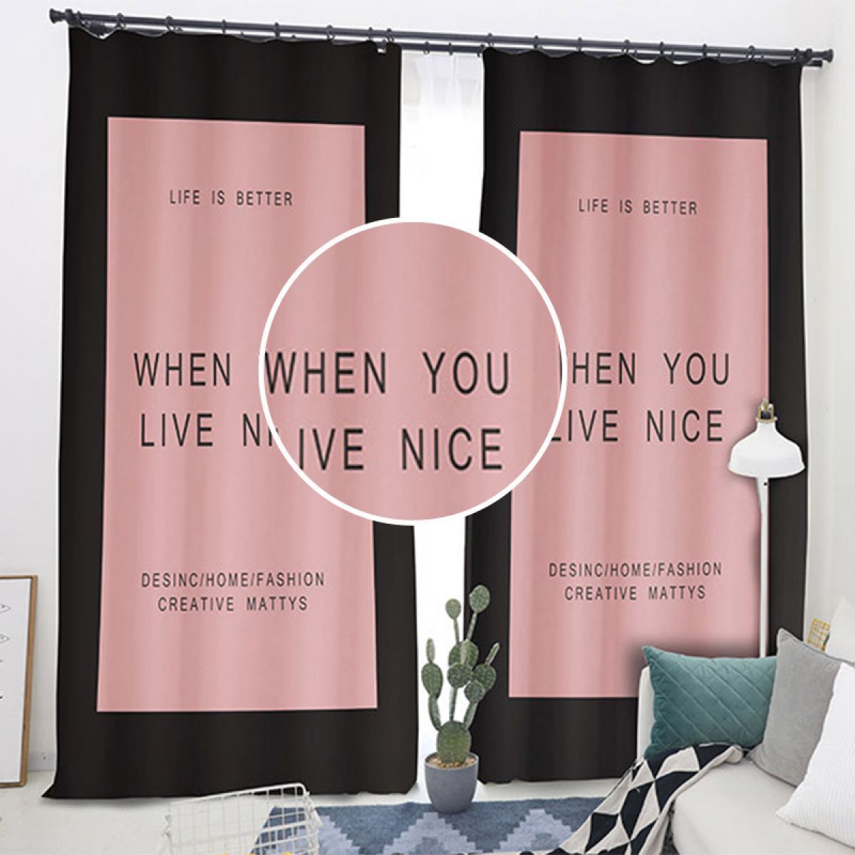 pink when you live nice printed window curtain home decor 6259