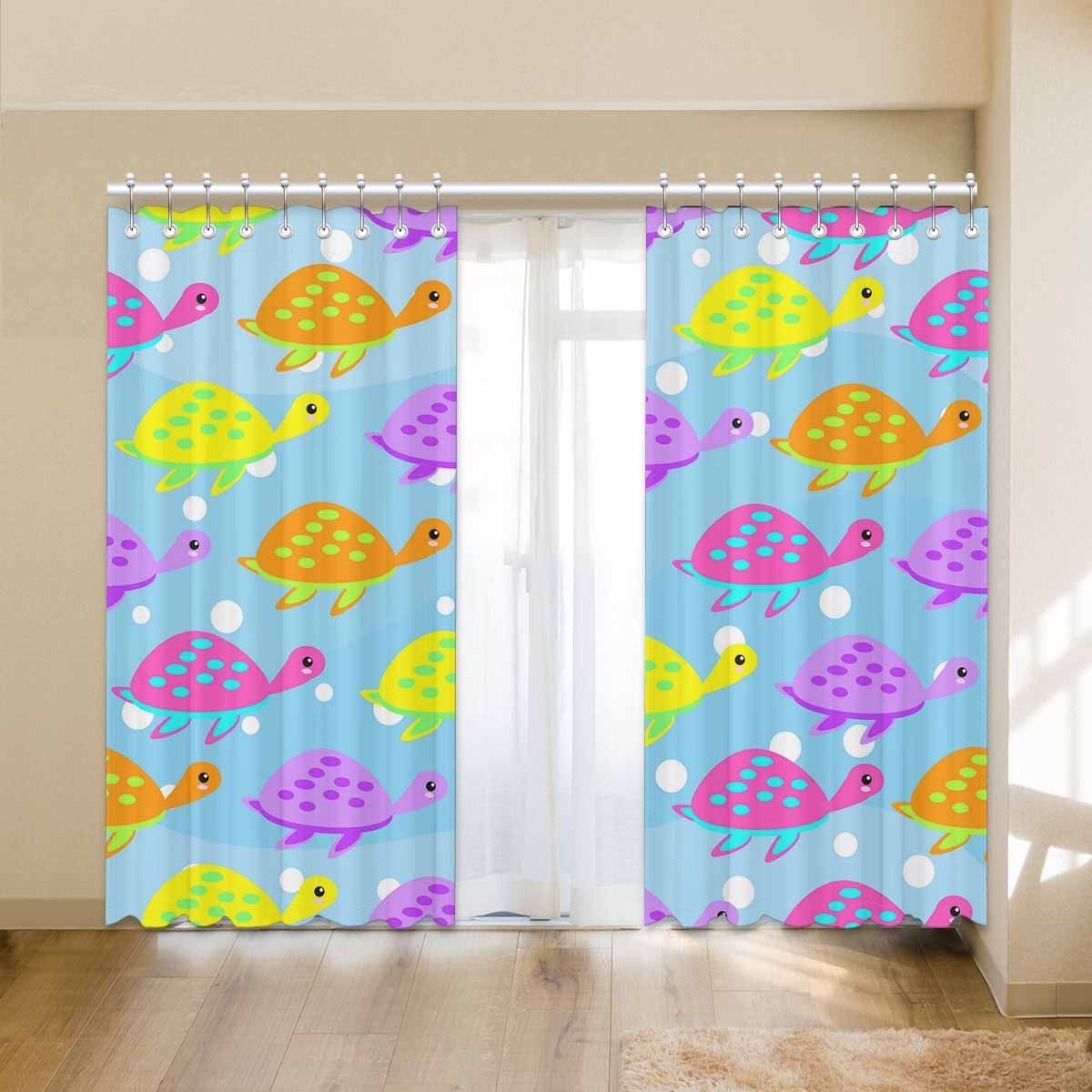 pink yellow and orange cartoon turtles printed window curtain 3189