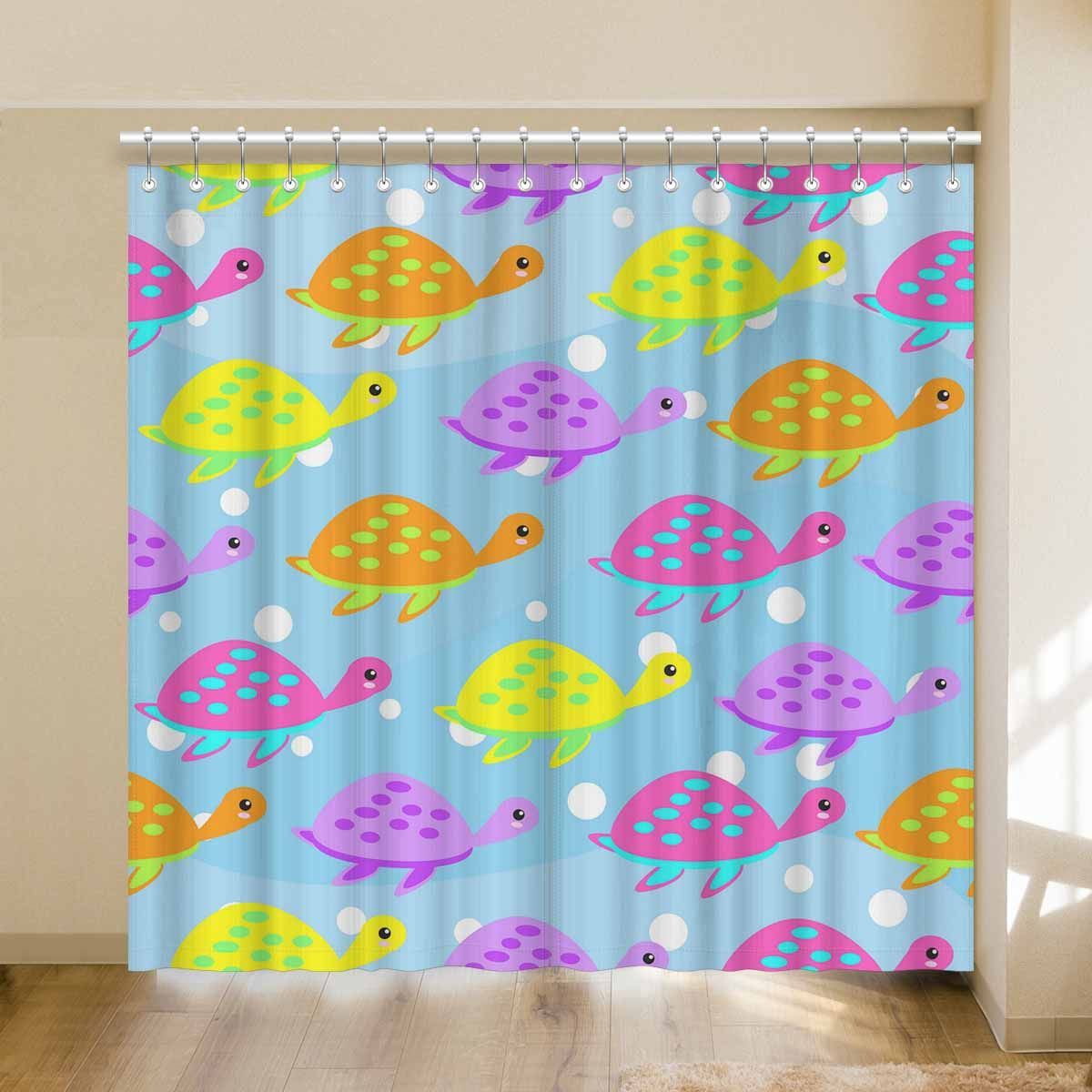 pink yellow and orange cartoon turtles printed window curtain 5505